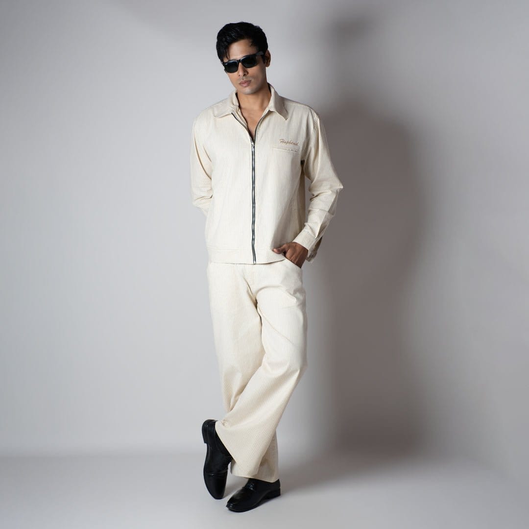 Hophead BEIGE VERTICAL STRIPED ZIPPER JACKET