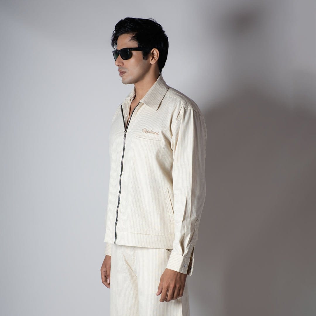 Hophead BEIGE VERTICAL STRIPED ZIPPER JACKET