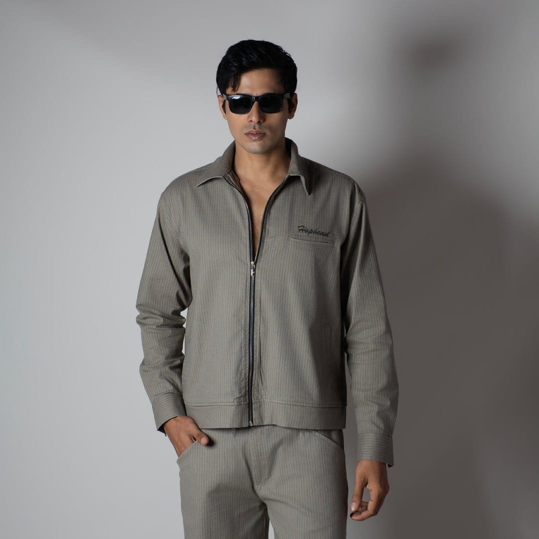 Hophead STONE GREY VERTICAL STRIPED ZIPPER JACKET