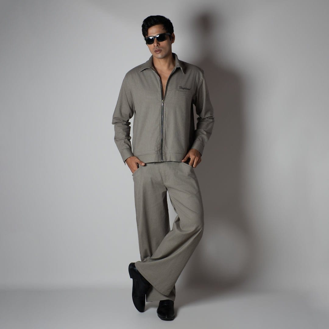 Hophead STONE GREY VERTICAL STRIPED ZIPPER JACKET