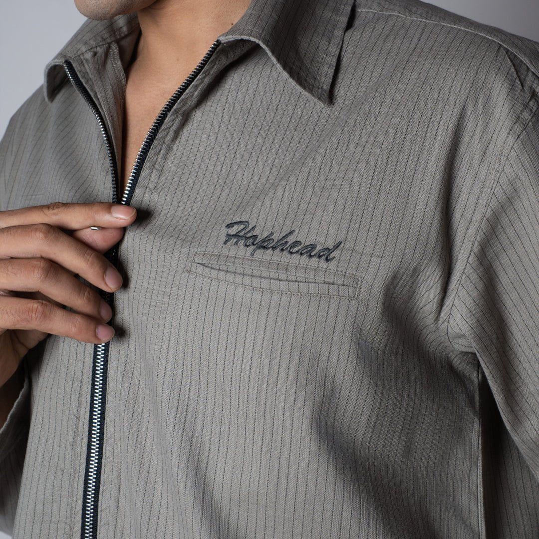 Hophead STONE GREY VERTICAL STRIPED ZIPPER JACKET