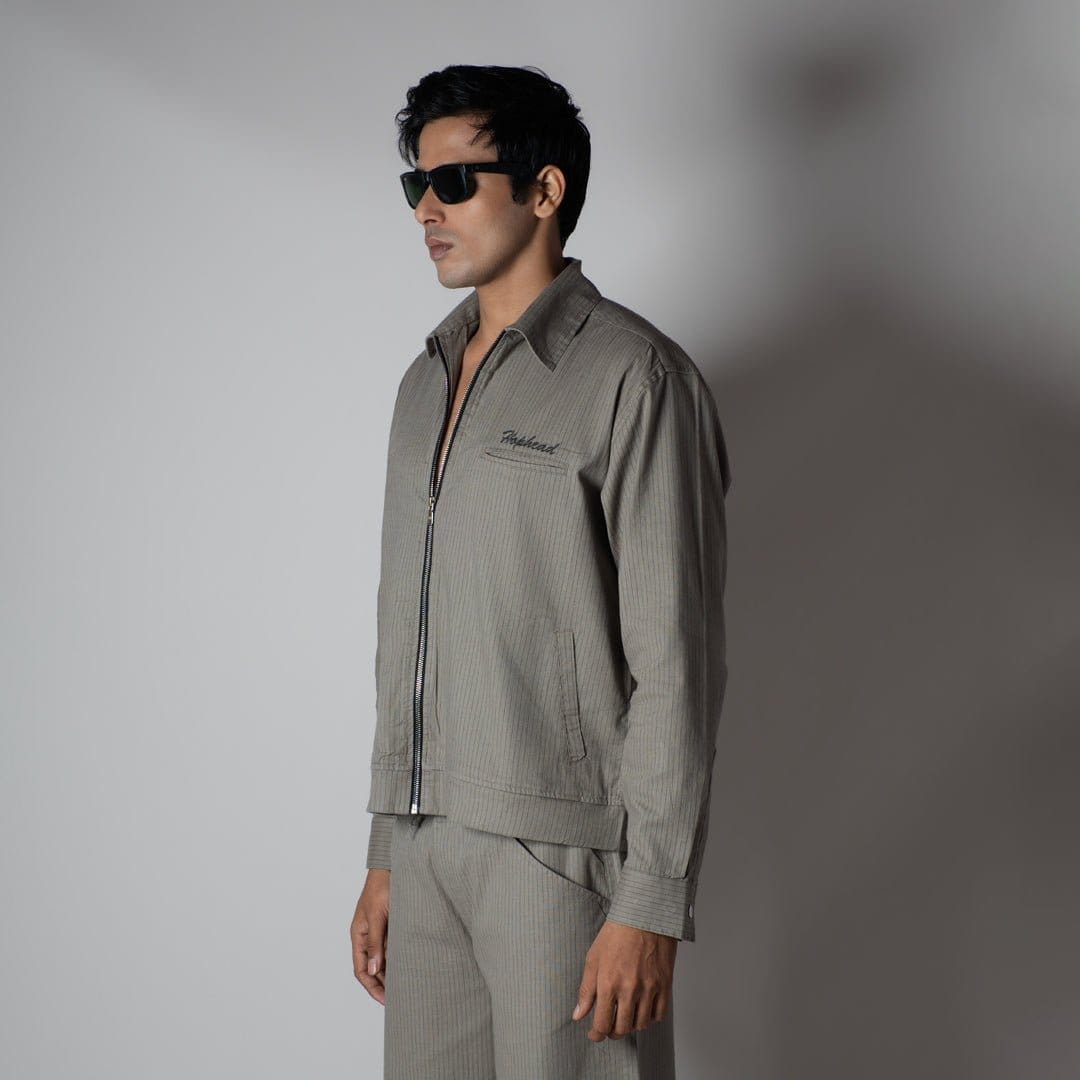 Hophead STONE GREY VERTICAL STRIPED ZIPPER JACKET