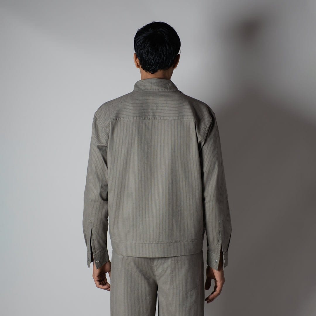 Hophead STONE GREY VERTICAL STRIPED ZIPPER JACKET