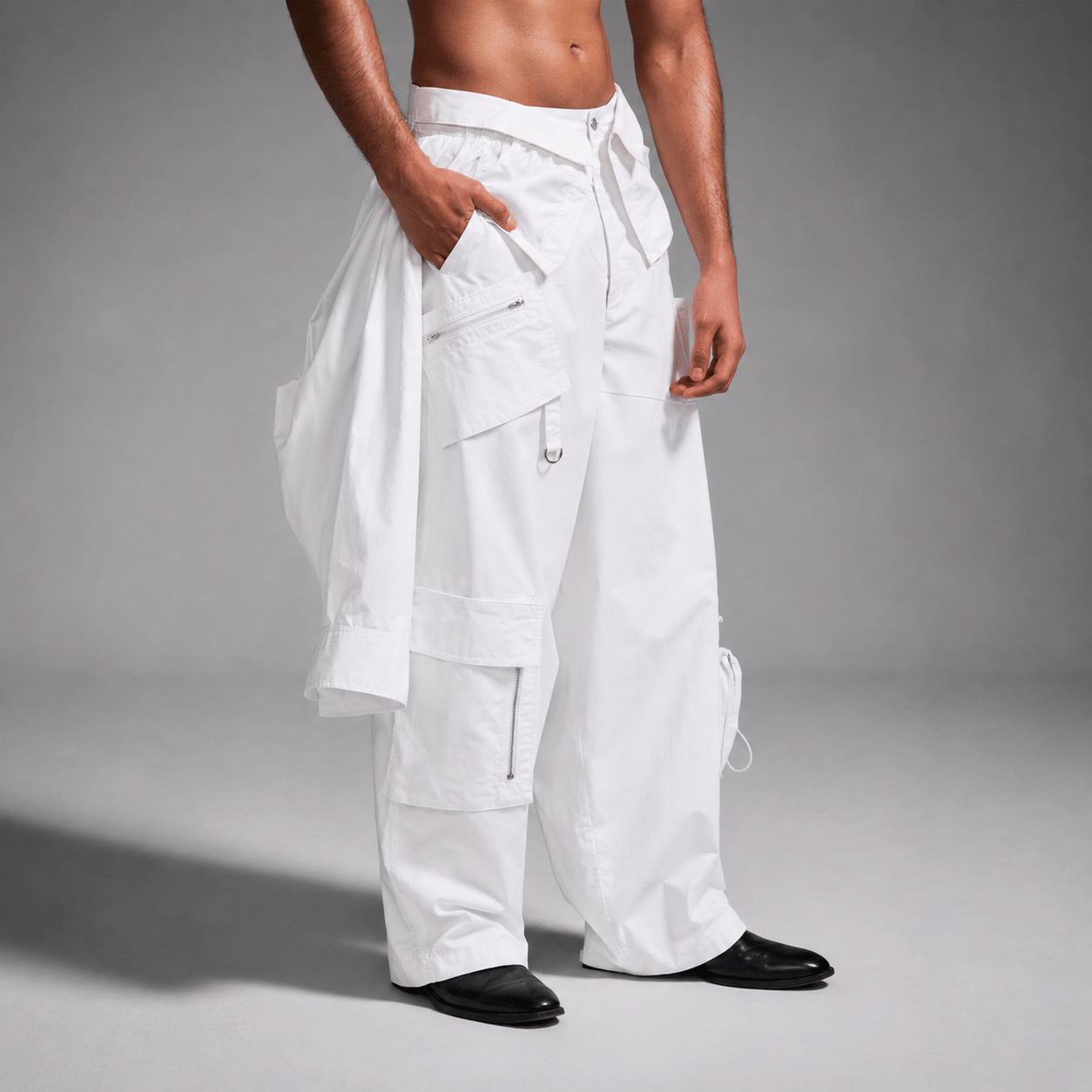 WHITE* Cargo pants with deconstructed shirt - White