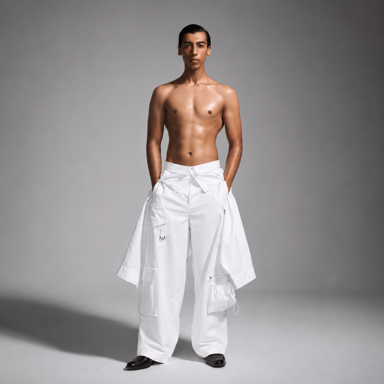 WHITE* Cargo pants with deconstructed shirt - White