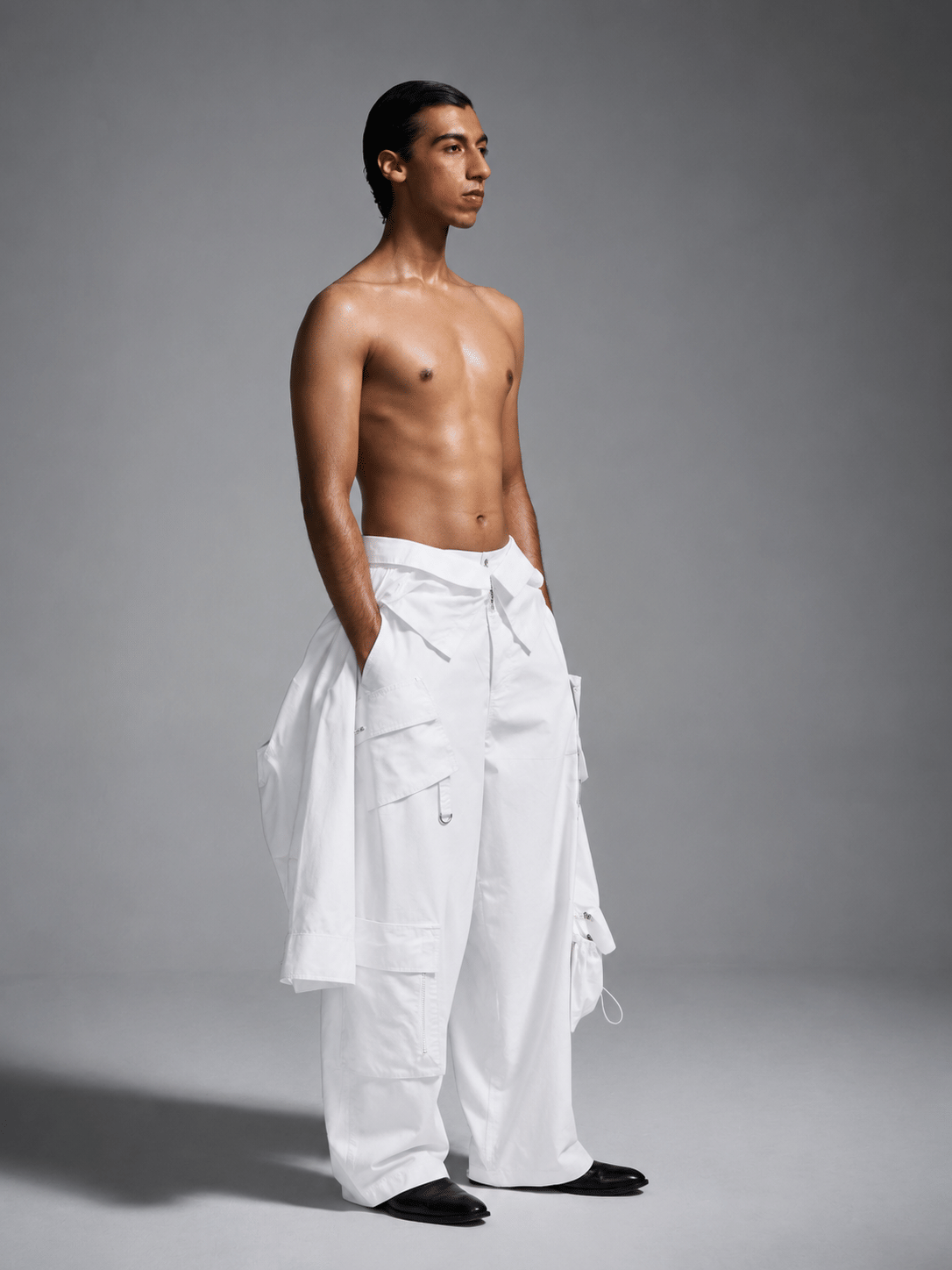 WHITE* Cargo pants with deconstructed shirt - White