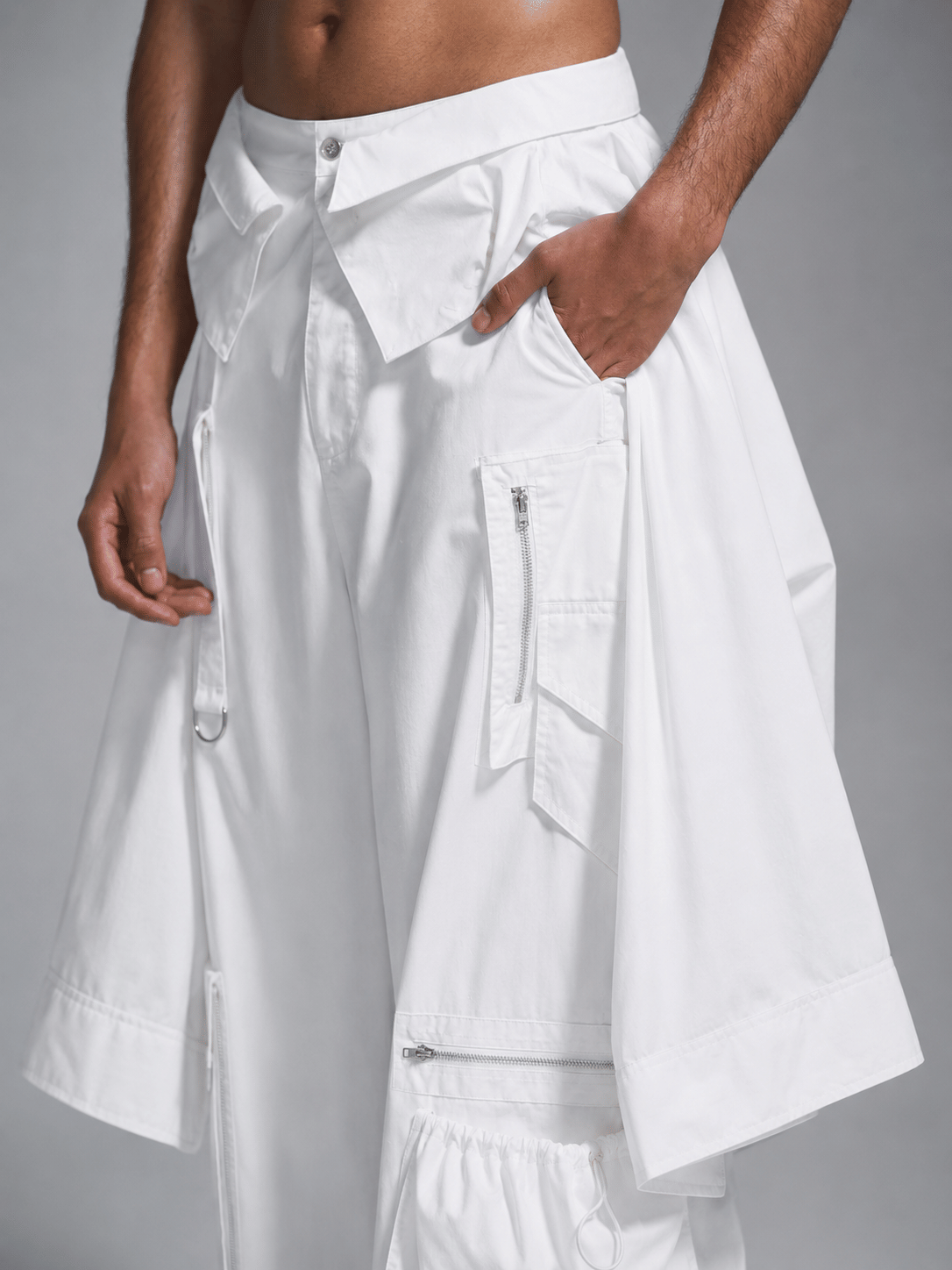 WHITE* Cargo pants with deconstructed shirt - White