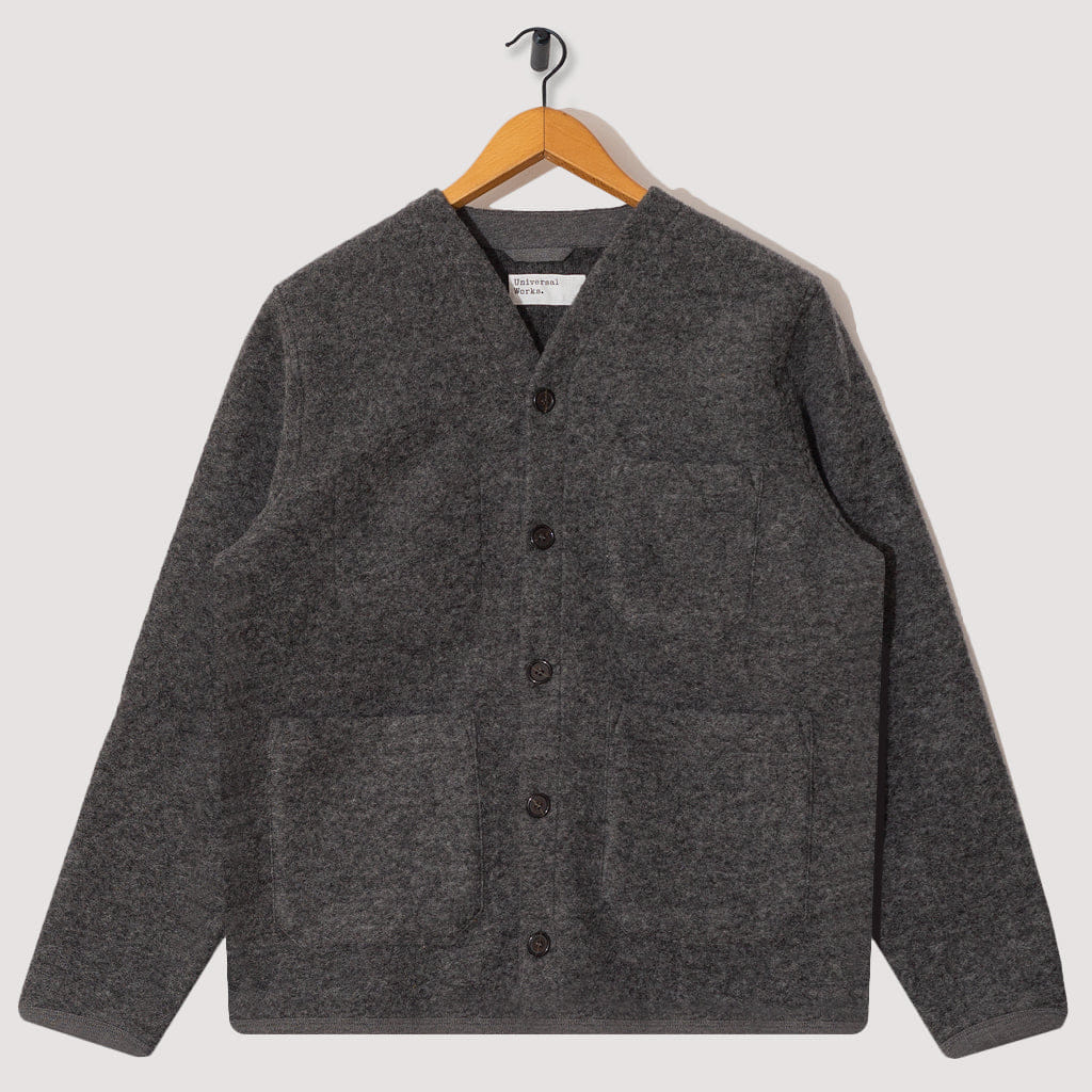 Universal Works Wool Fleece Cardigan - Grey Marl