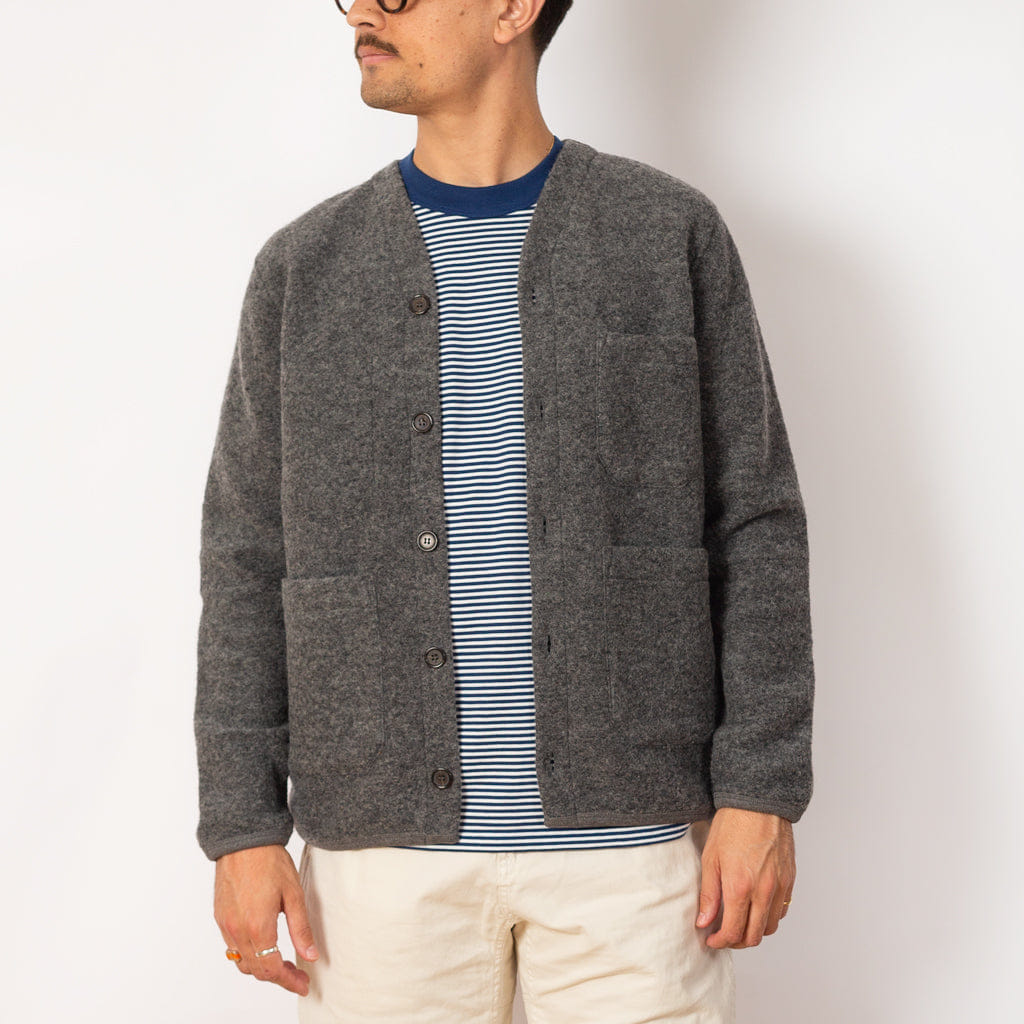 Universal Works Wool Fleece Cardigan - Grey Marl