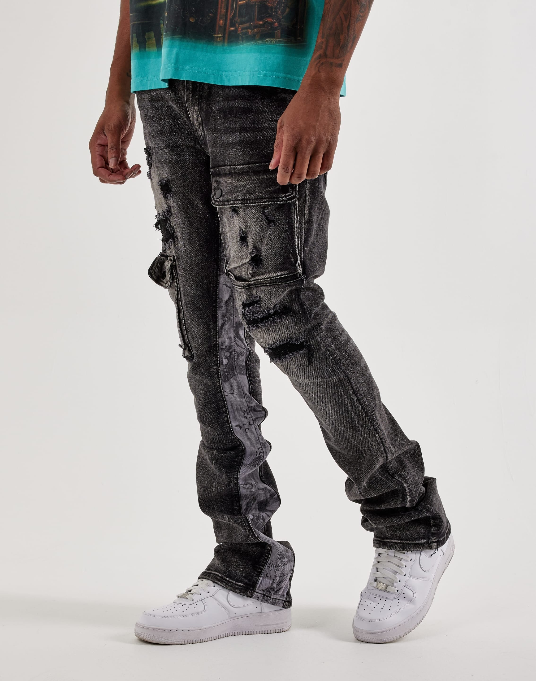 Kloud 9 Slim Distressed Cargo Denim Jeans