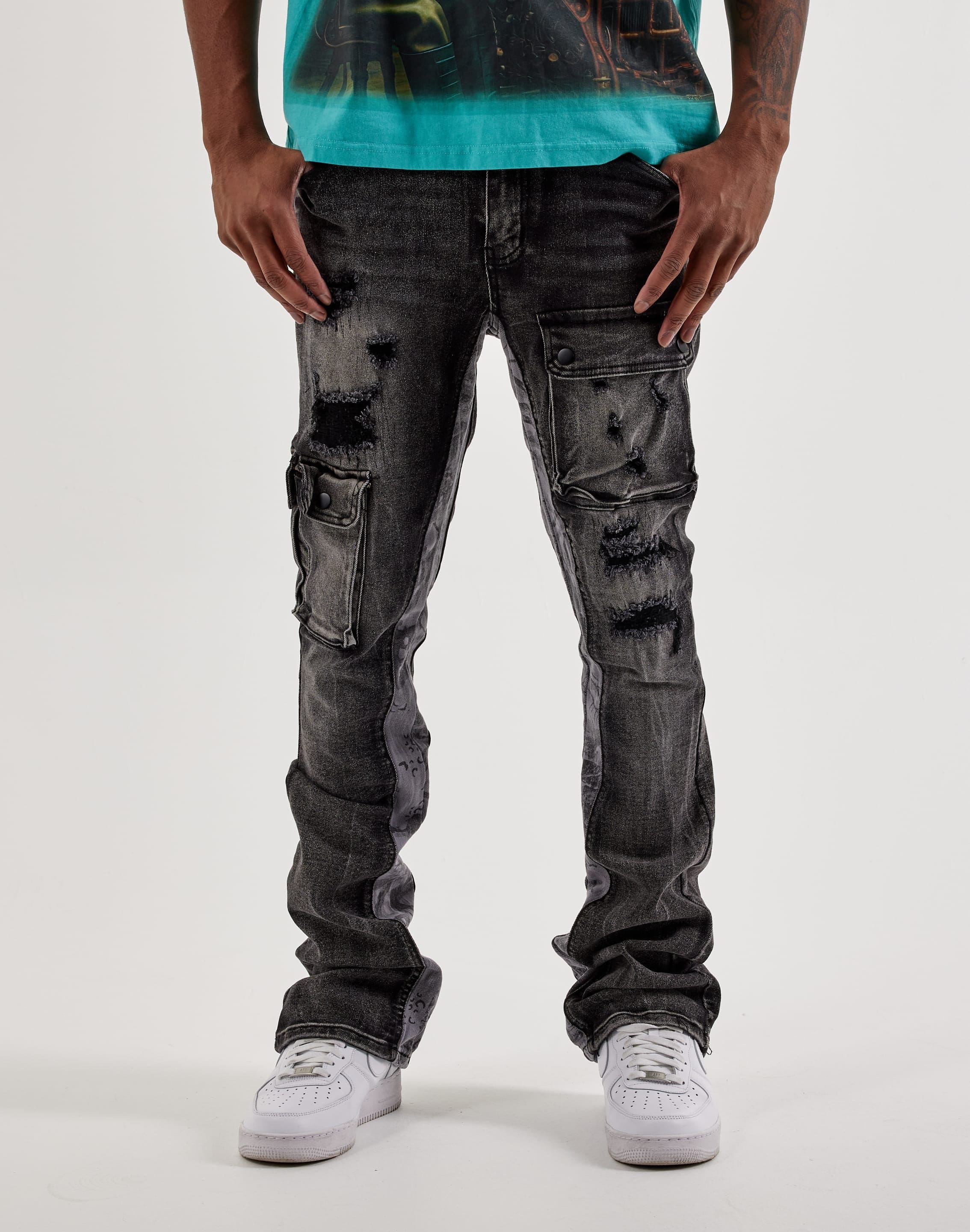 Kloud 9 Slim Distressed Cargo Denim Jeans