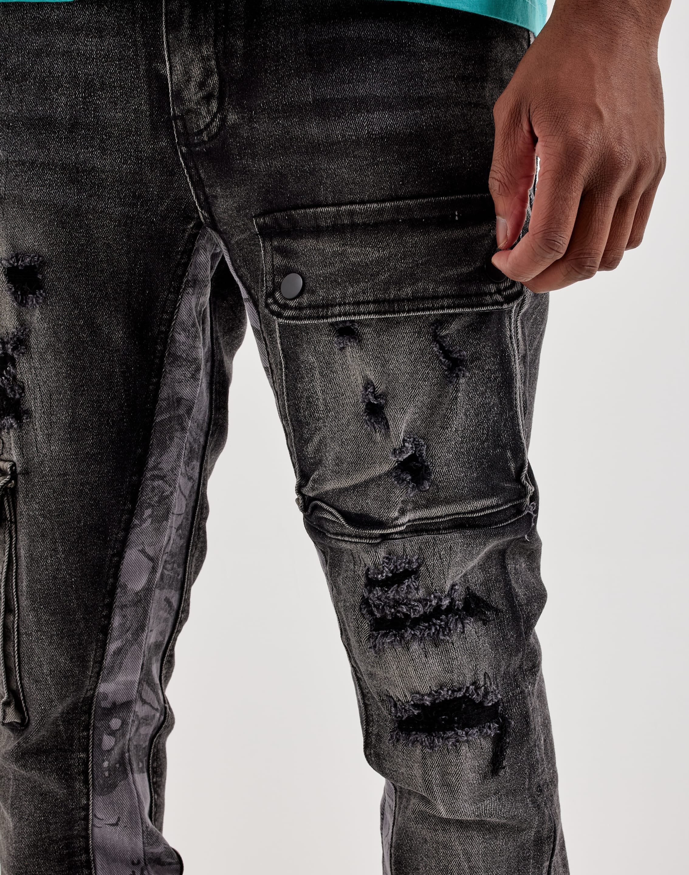 Kloud 9 Slim Distressed Cargo Denim Jeans