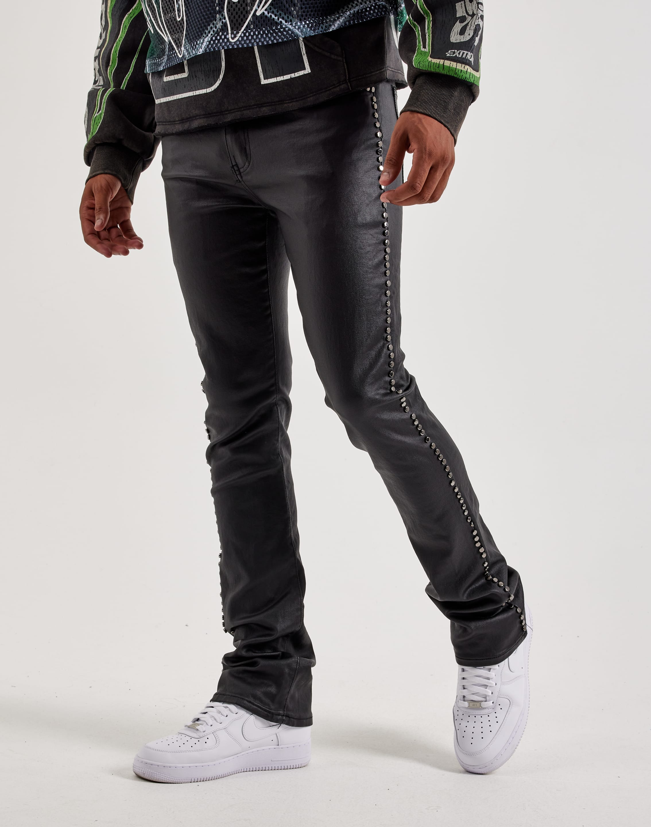 Waimea Wax Coated Stacked Metal Stud Denim Jeans