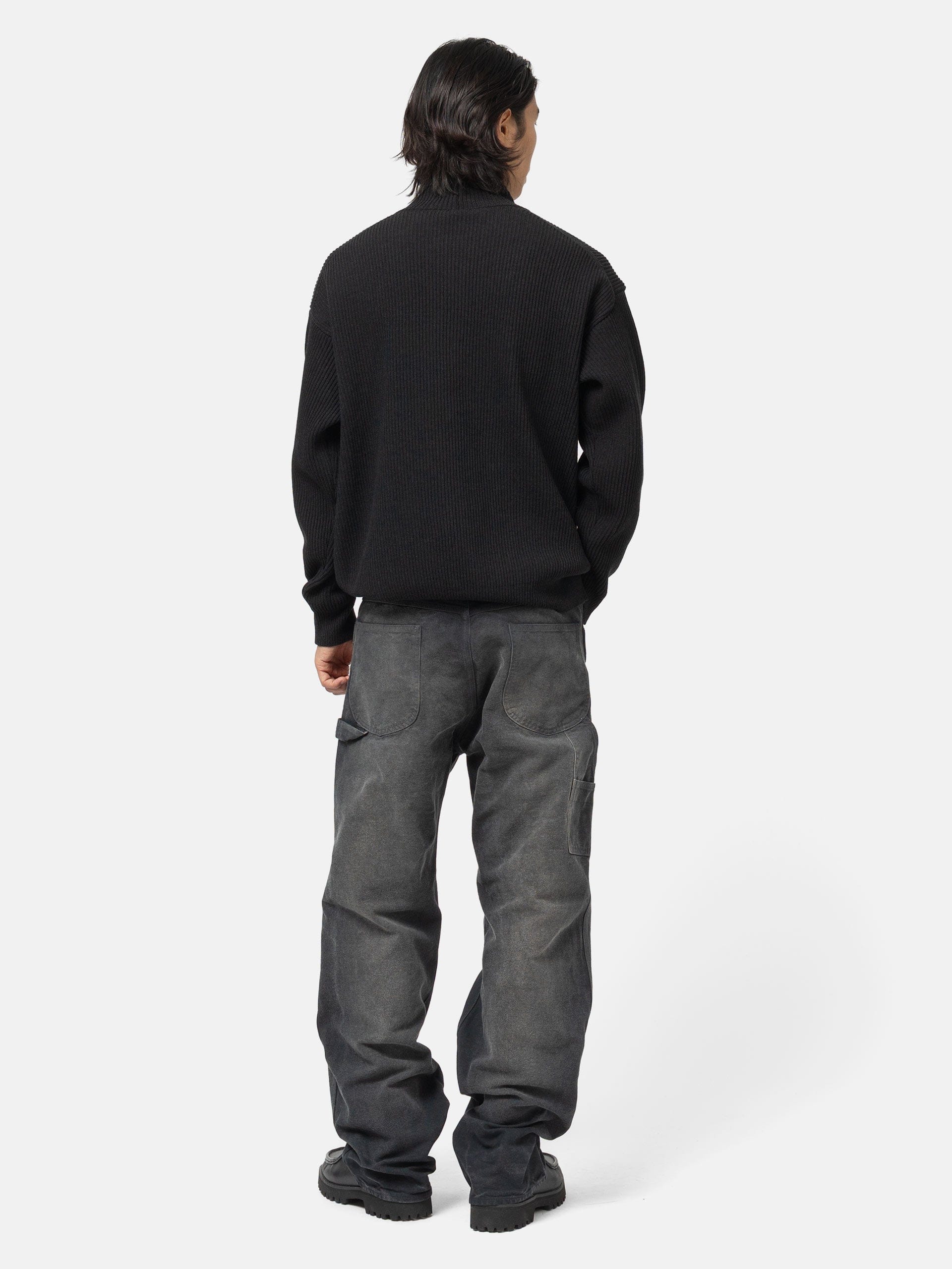 Auralee Super Fine Wool Rib Knit Turtle Neck Black