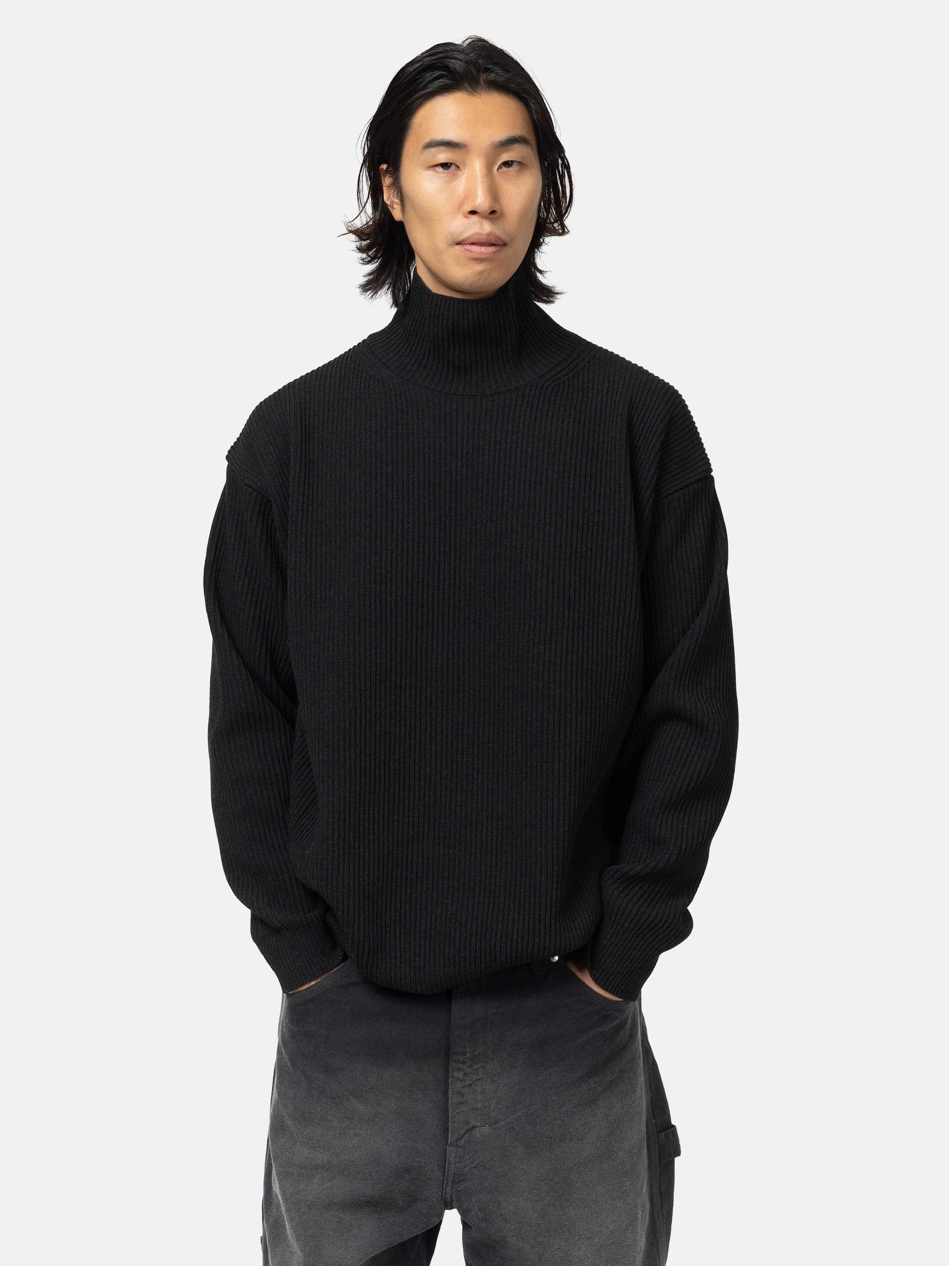 Auralee Super Fine Wool Rib Knit Turtle Neck Black