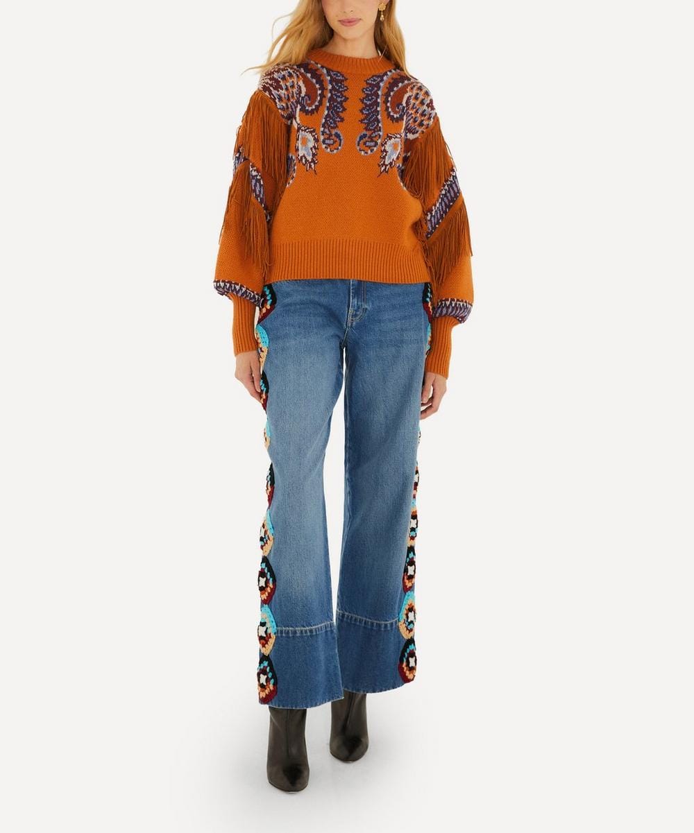 FARM Rio Arabesque Scarf Fringe Knit Jumper