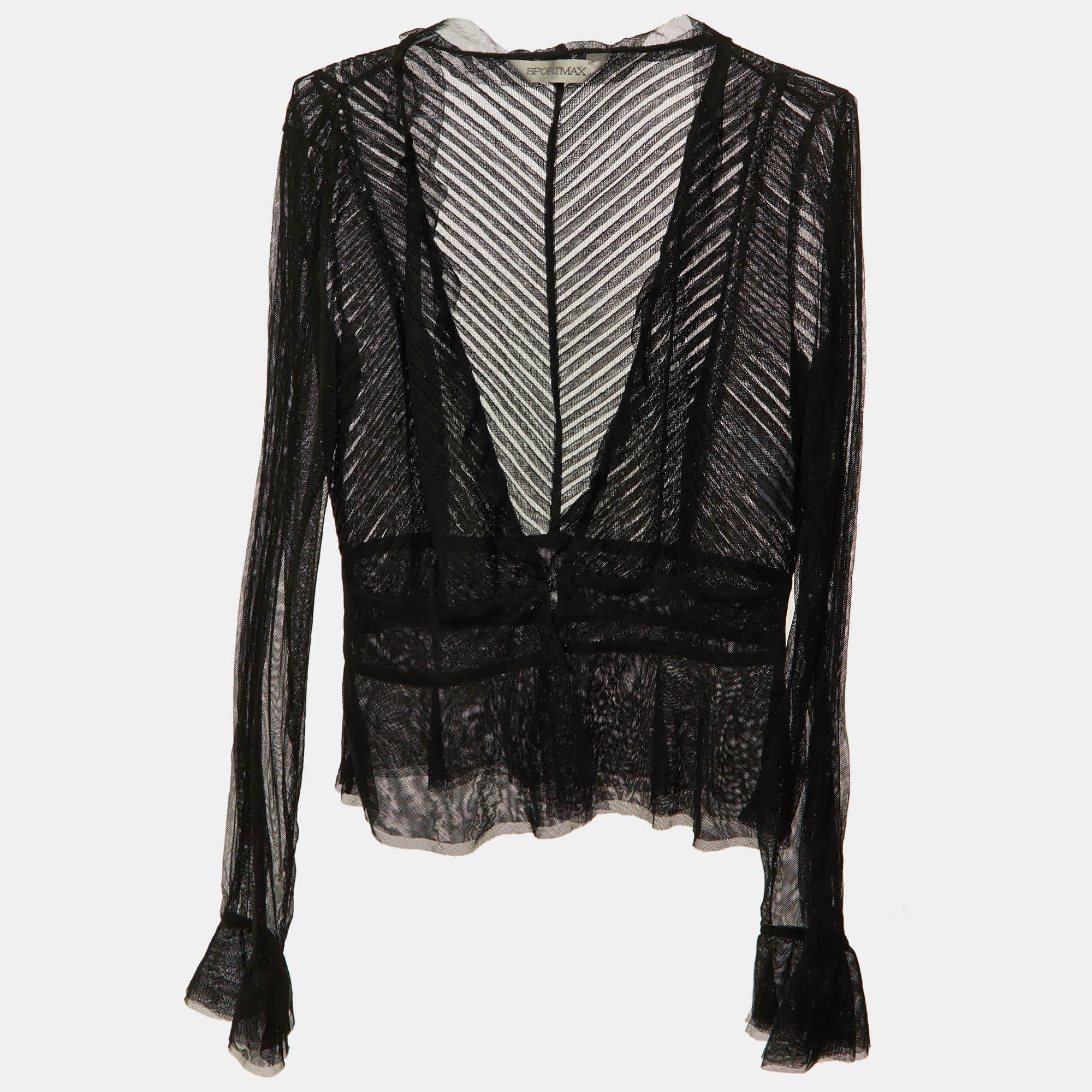 Sportmax Black Tulle Sheer Peplum Blouse