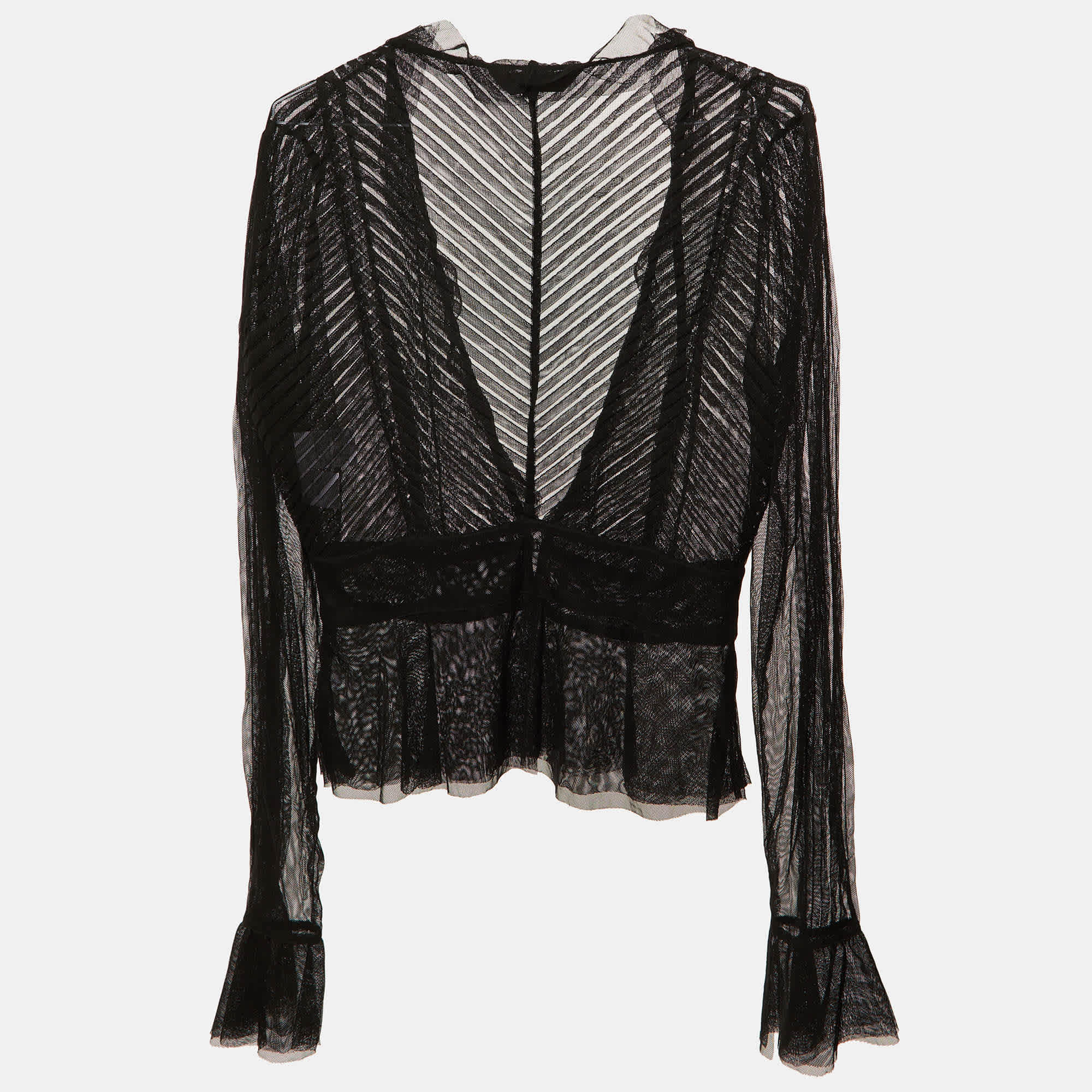 Sportmax Black Tulle Sheer Peplum Blouse