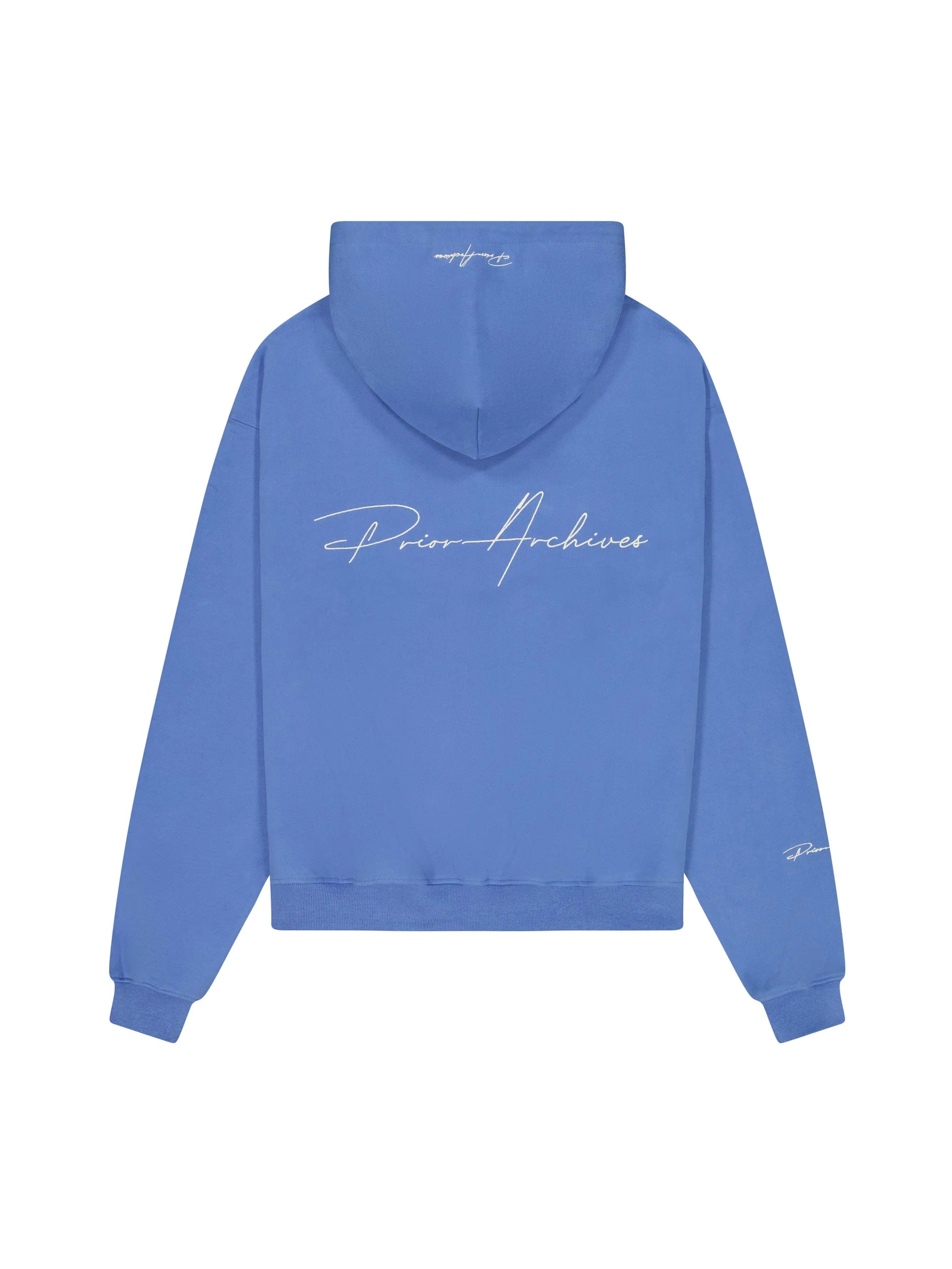 Prior Archives Prior Embroidery Logo Oversized Cropped Hoodie Faded Azure