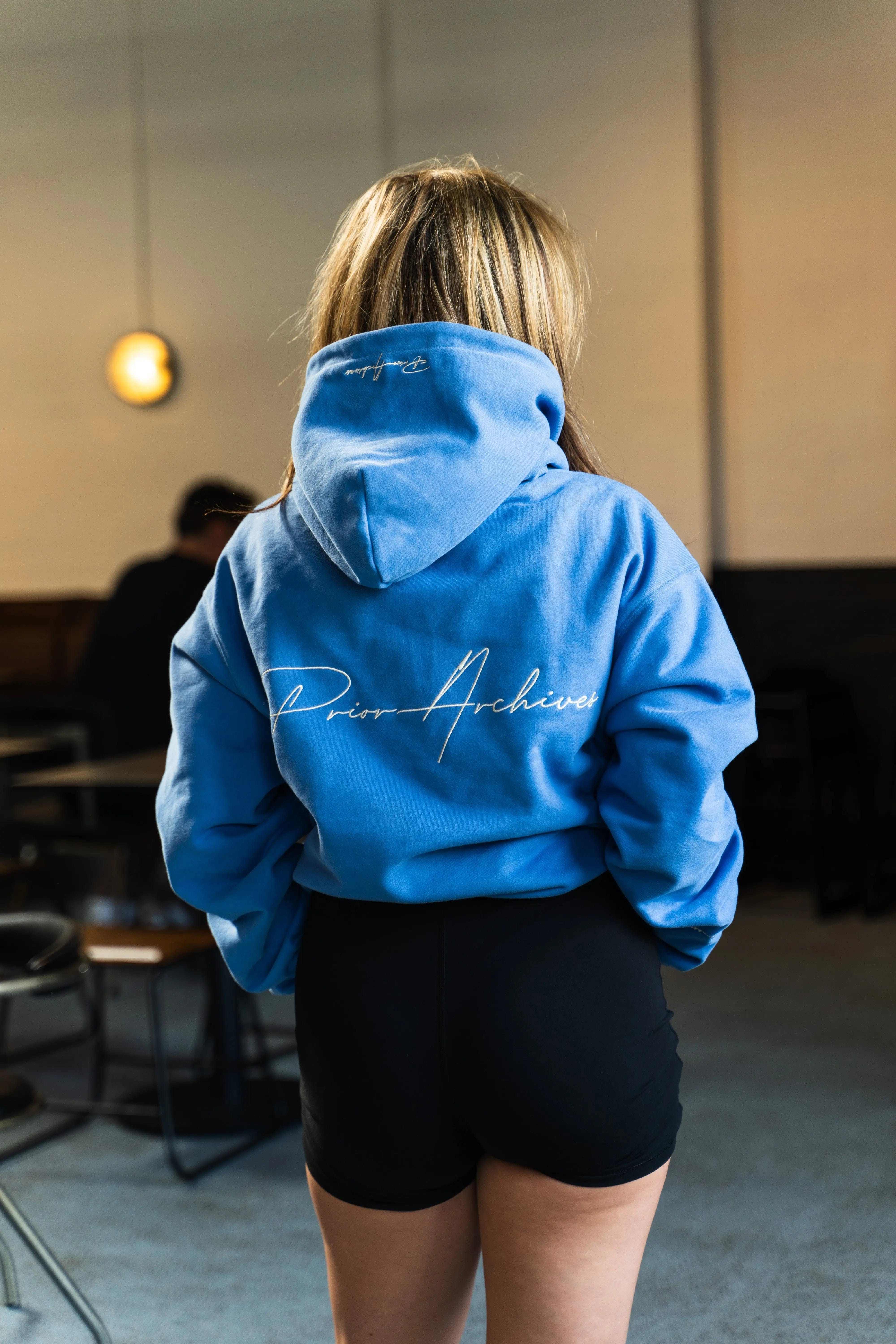 Prior Archives Prior Embroidery Logo Oversized Cropped Hoodie Faded Azure