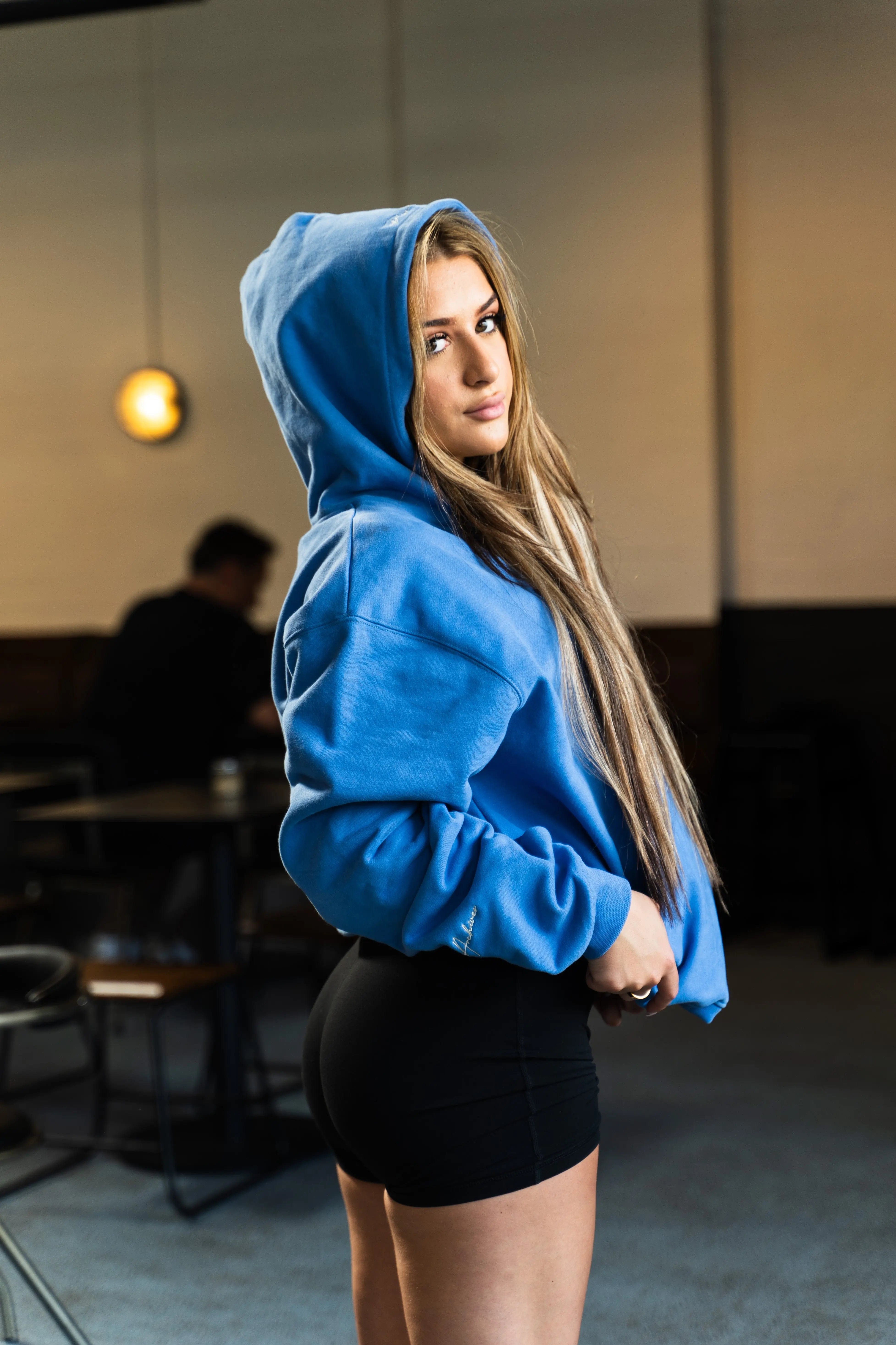 Prior Archives Prior Embroidery Logo Oversized Cropped Hoodie Faded Azure