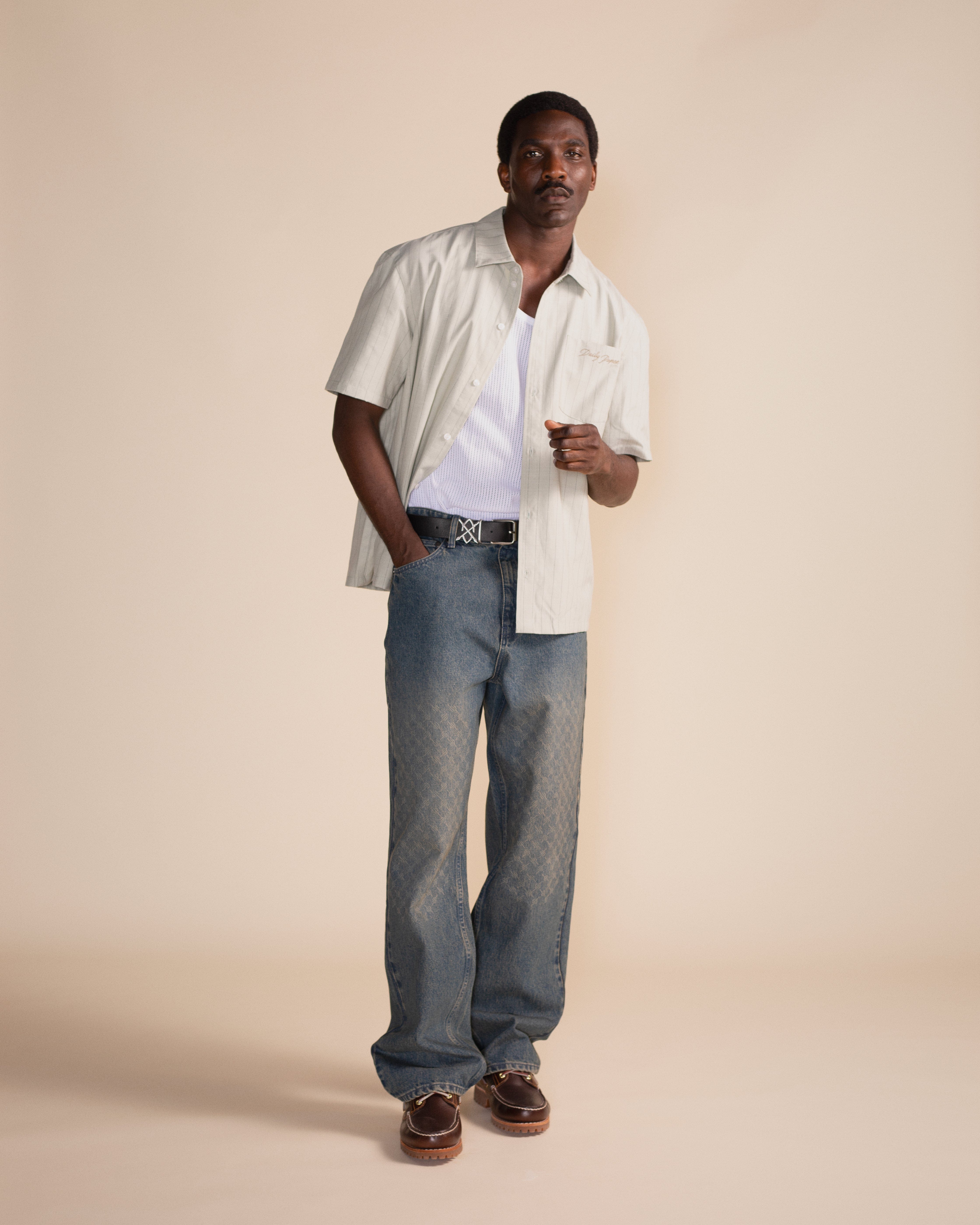Monogram Bleached Denim Blue Faded Monogram Amba Jeans