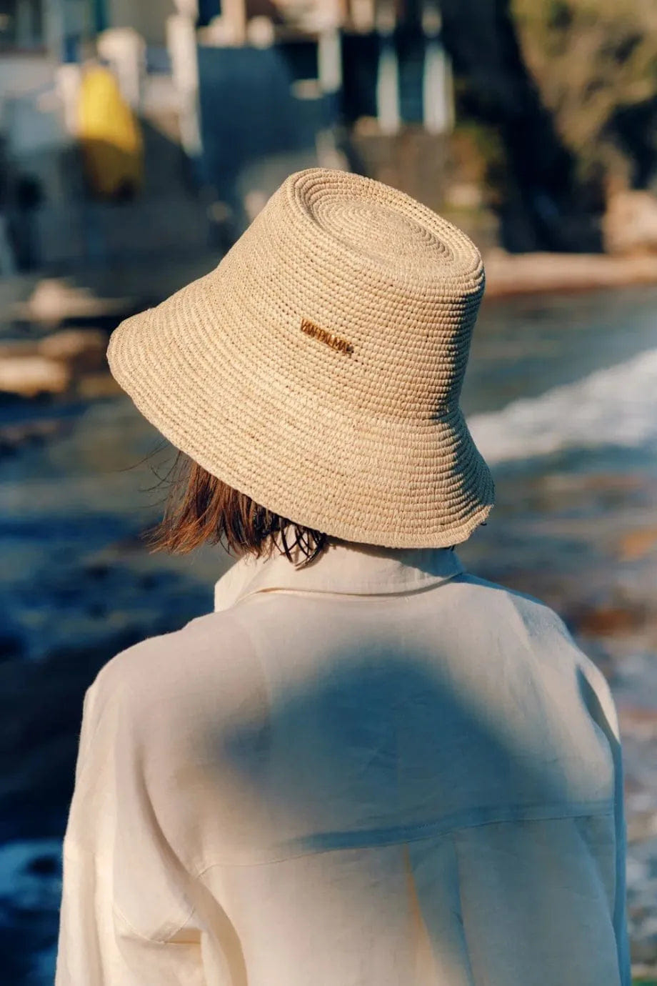 VAN PALMA Gina Straw Bucket Hat in Cream