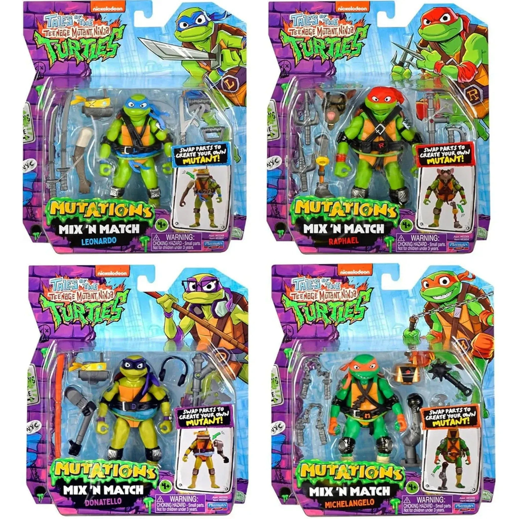 Playmates Toys Tales of the Teenage Mutant Ninja Turtles - Mix ‘N Match Turtles 4 - Pack Action Figure Set (Leonardo, Donatello, Michelangelo, Raphael) - Playmates Toys - (2024)