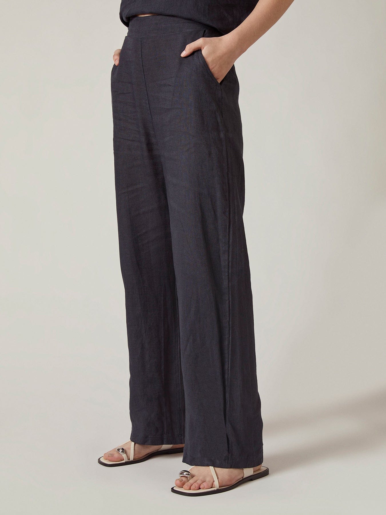 James Lakeland Linen Straight Leg Trousers Blue