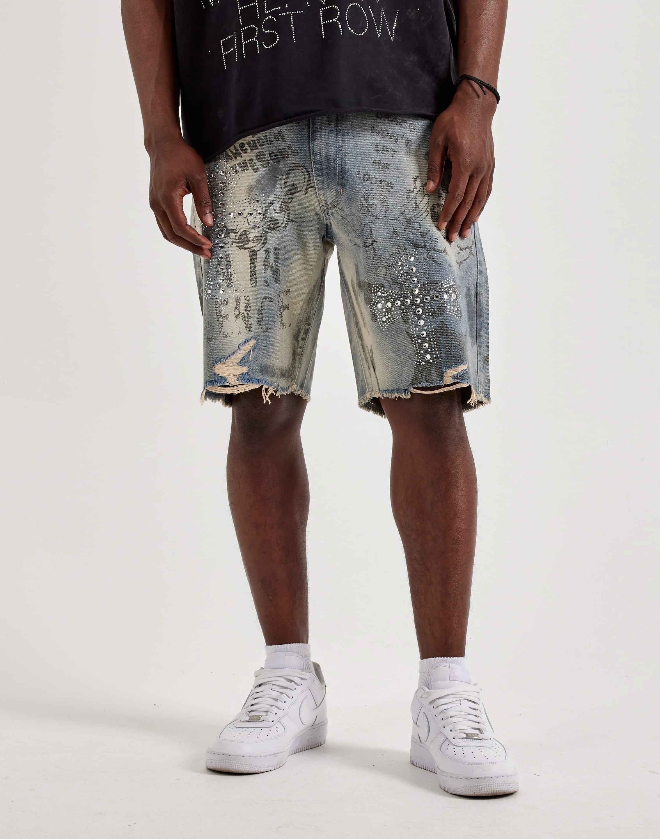 First Row Forever Silence Distressed Denim Shorts