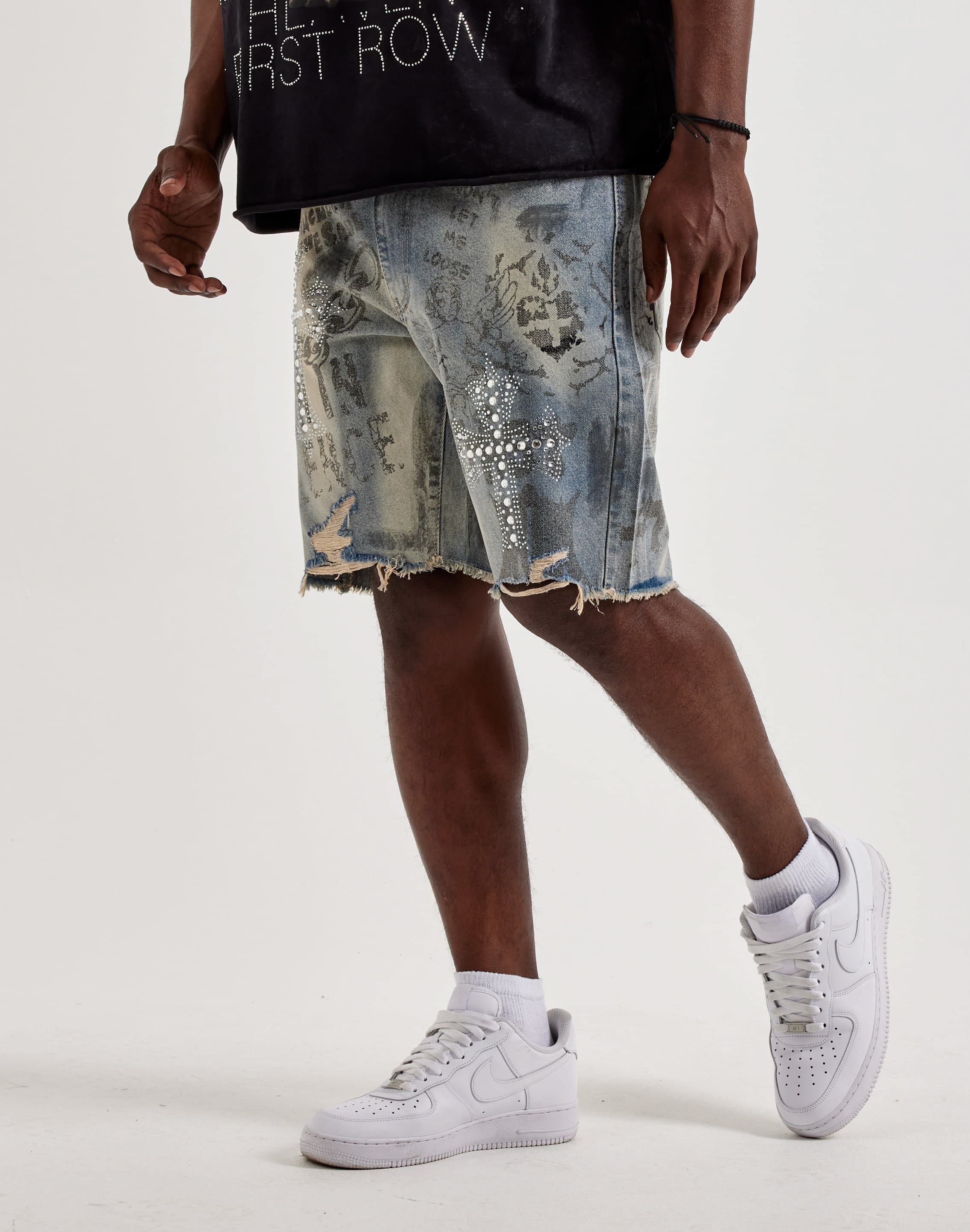 First Row Forever Silence Distressed Denim Shorts