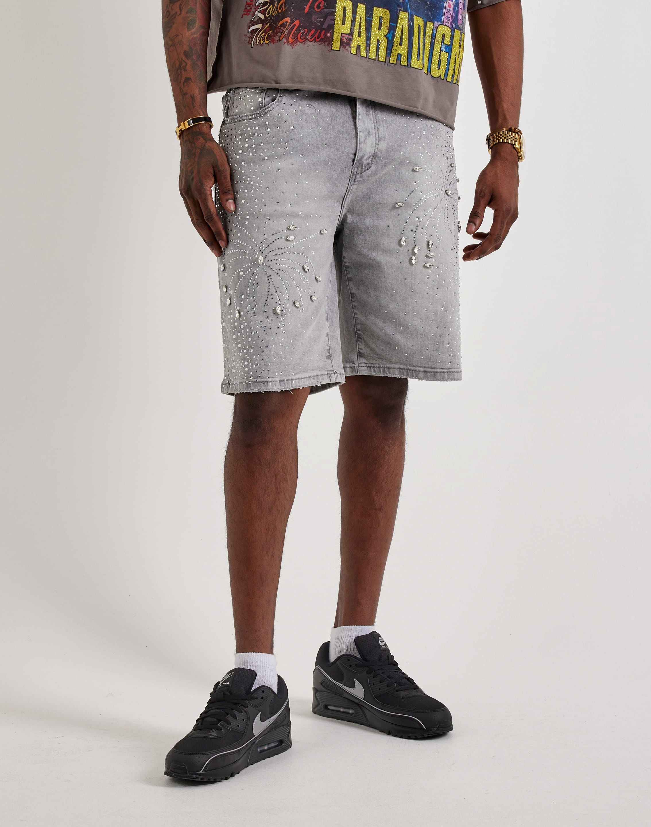 Vicious Denim Rhinestone Burst Denim Shorts