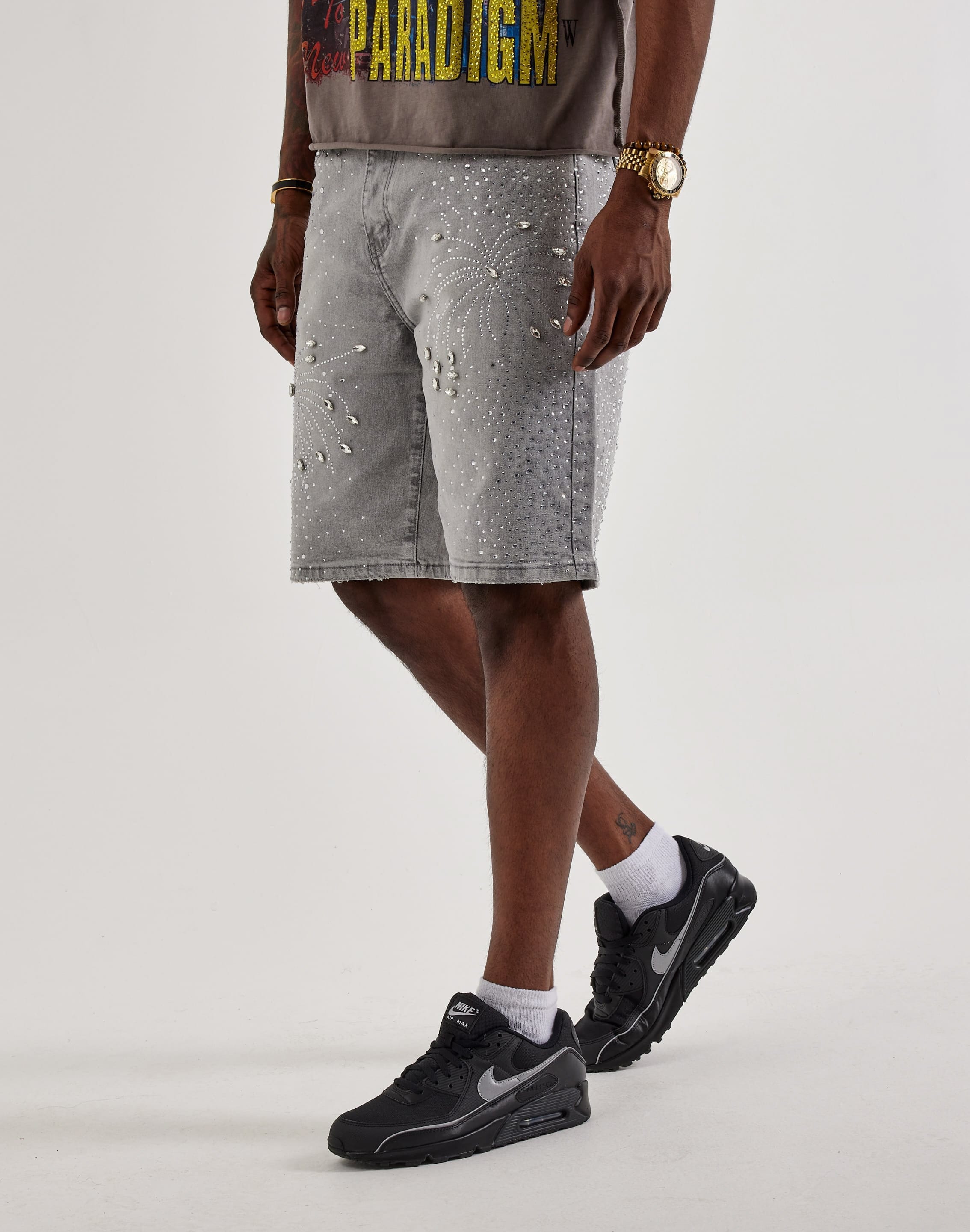 Vicious Denim Rhinestone Burst Denim Shorts