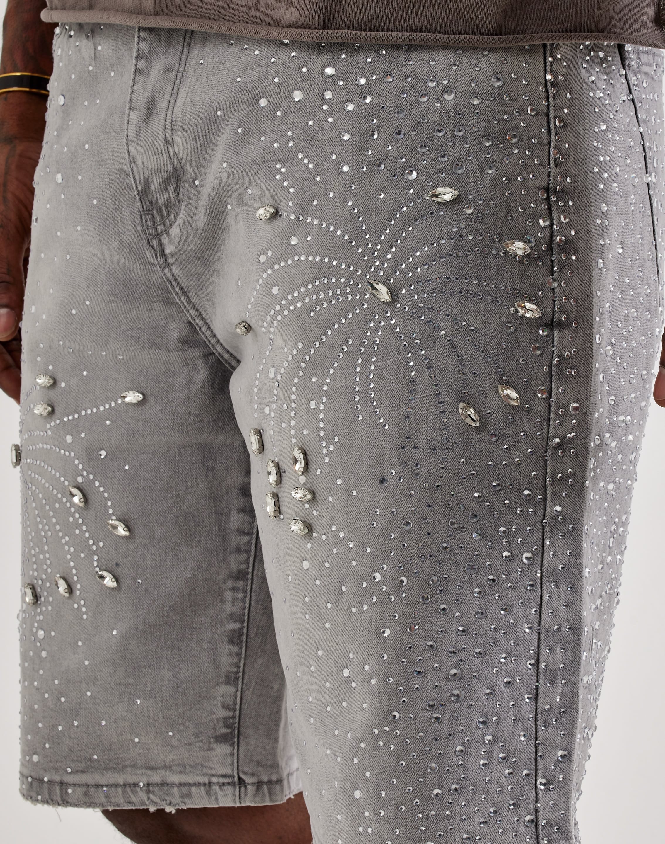 Vicious Denim Rhinestone Burst Denim Shorts