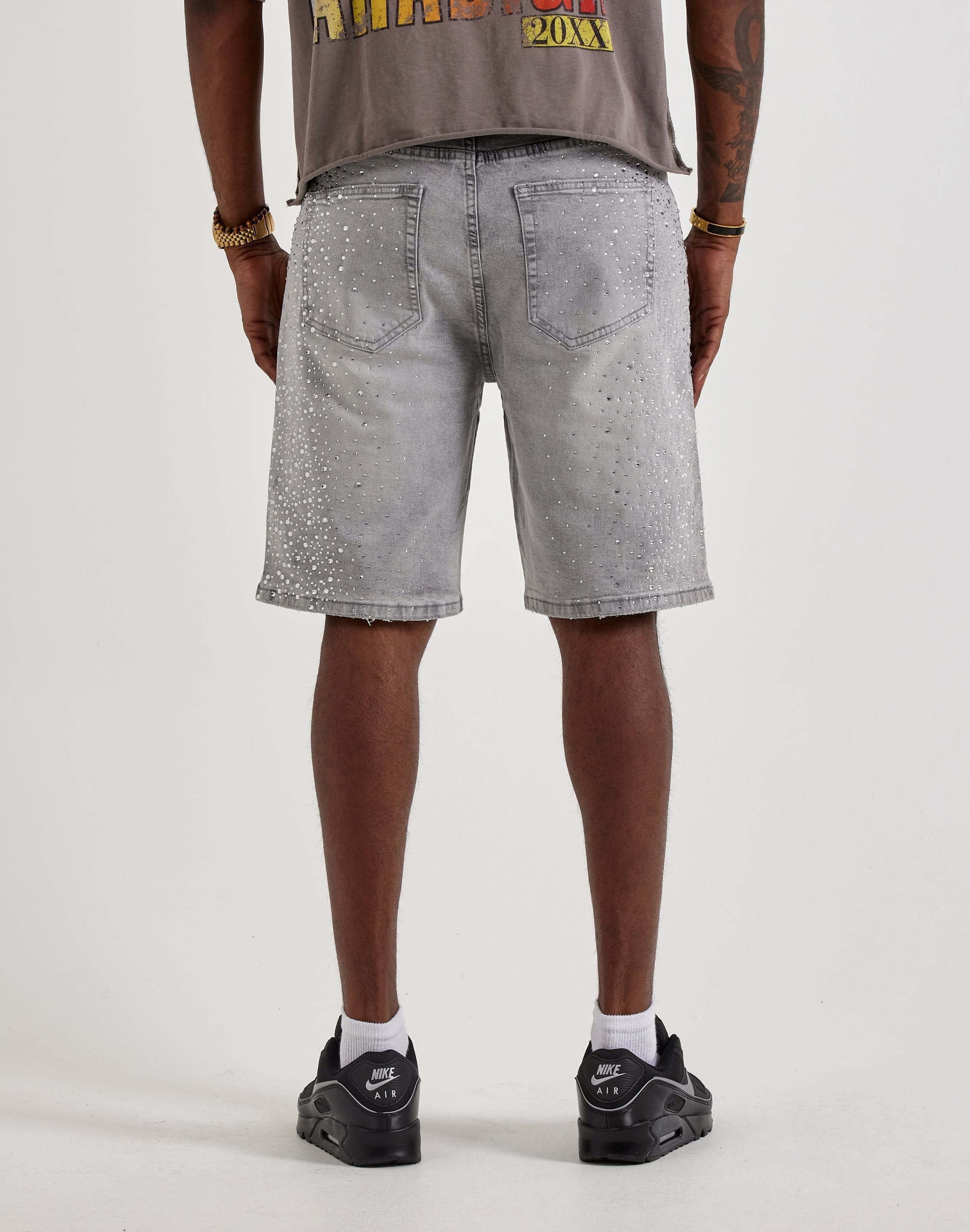 Vicious Denim Rhinestone Burst Denim Shorts