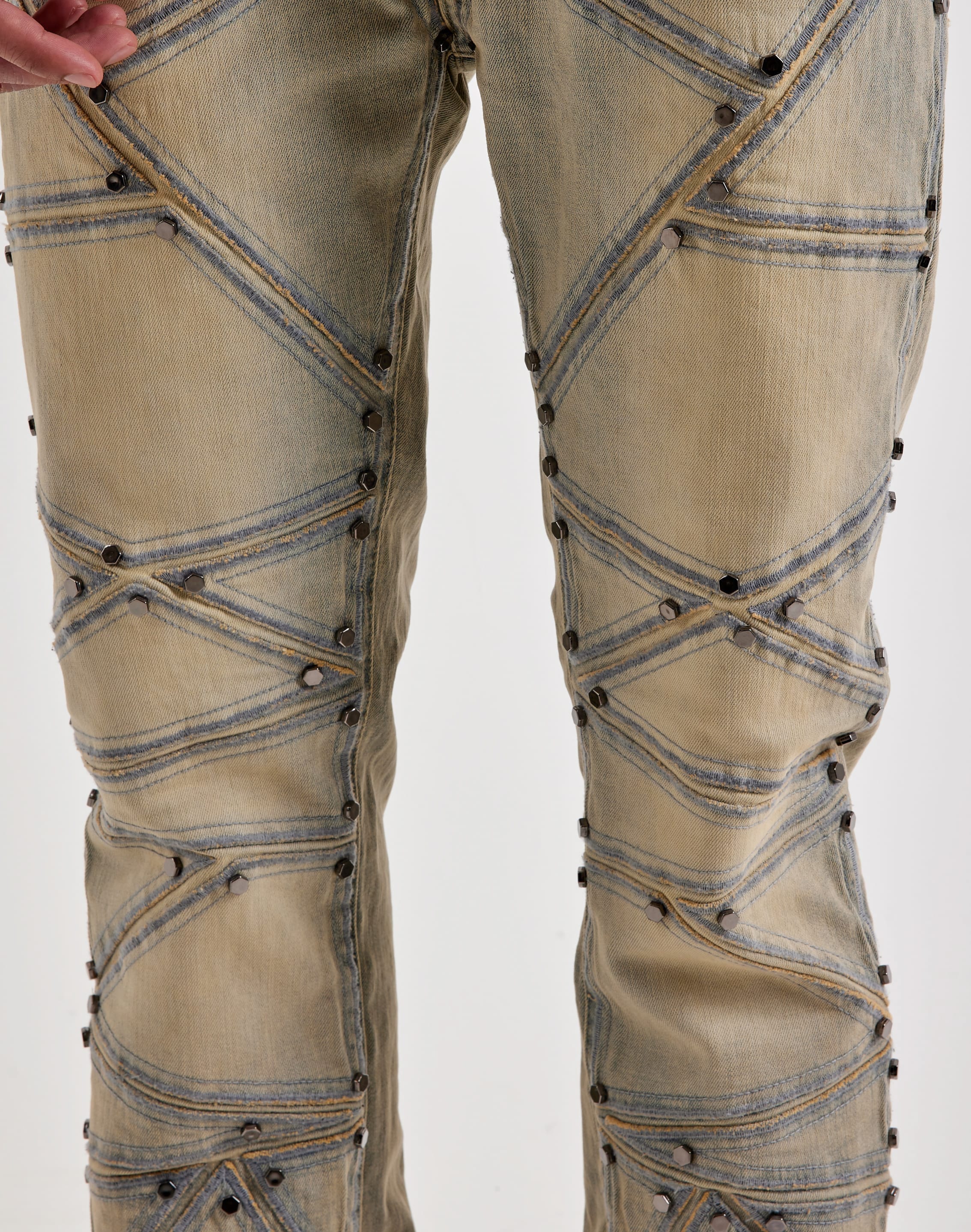 Waimea Geometric Stitch Studded Denim Jeans