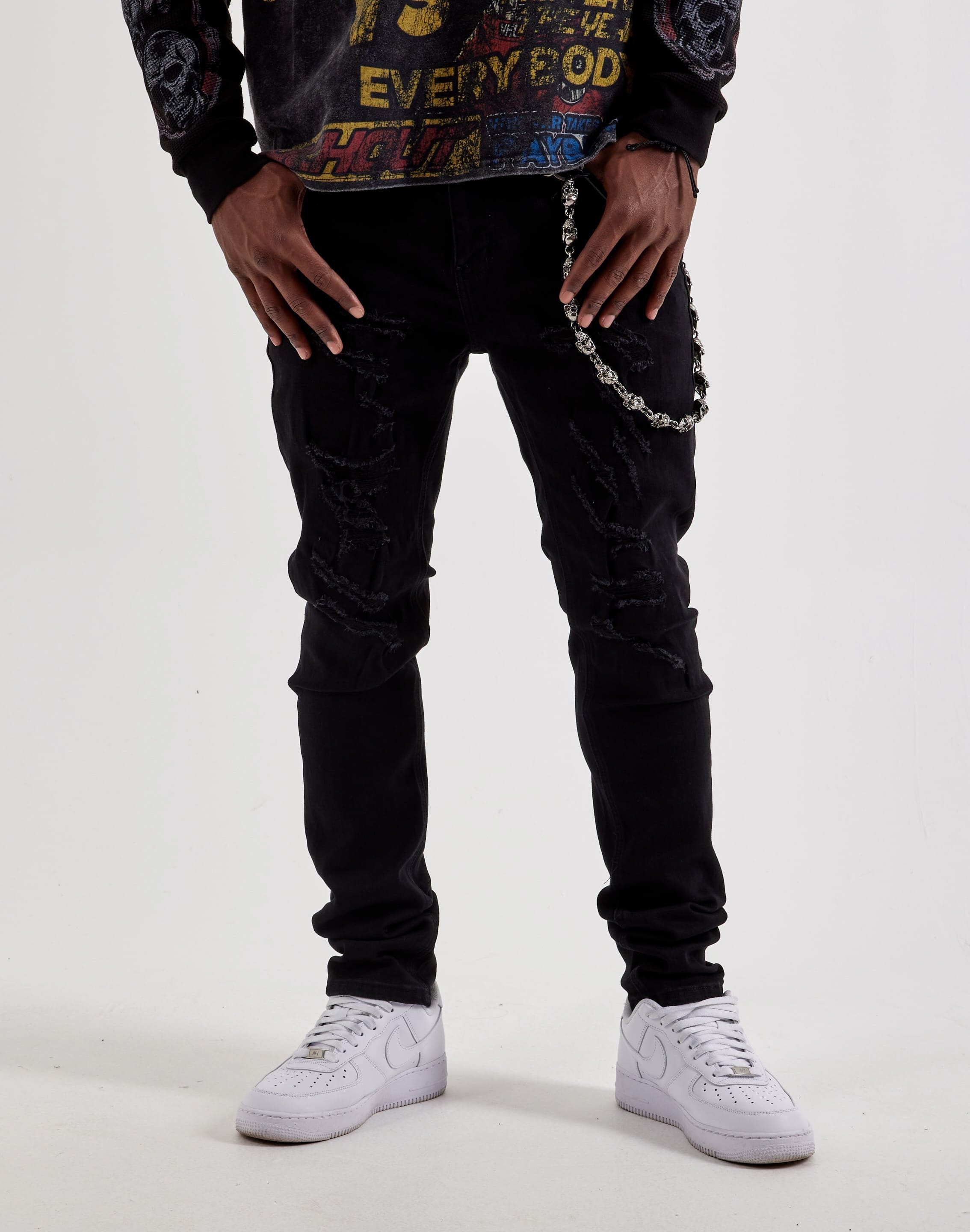 Waimea Slim Distressed Skull Chain Denim Jeans