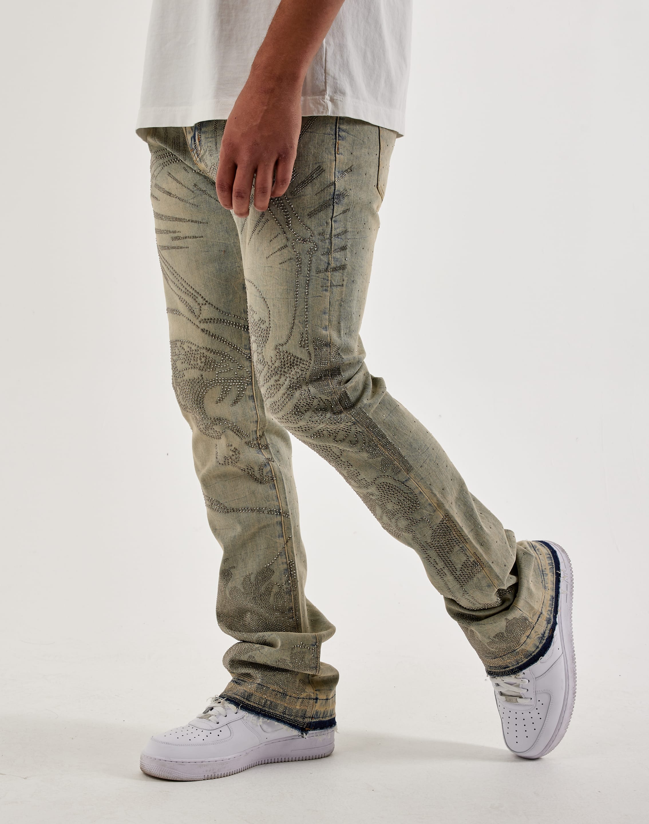 Waimea Stacked Rhinestone Skull Denim Jeans