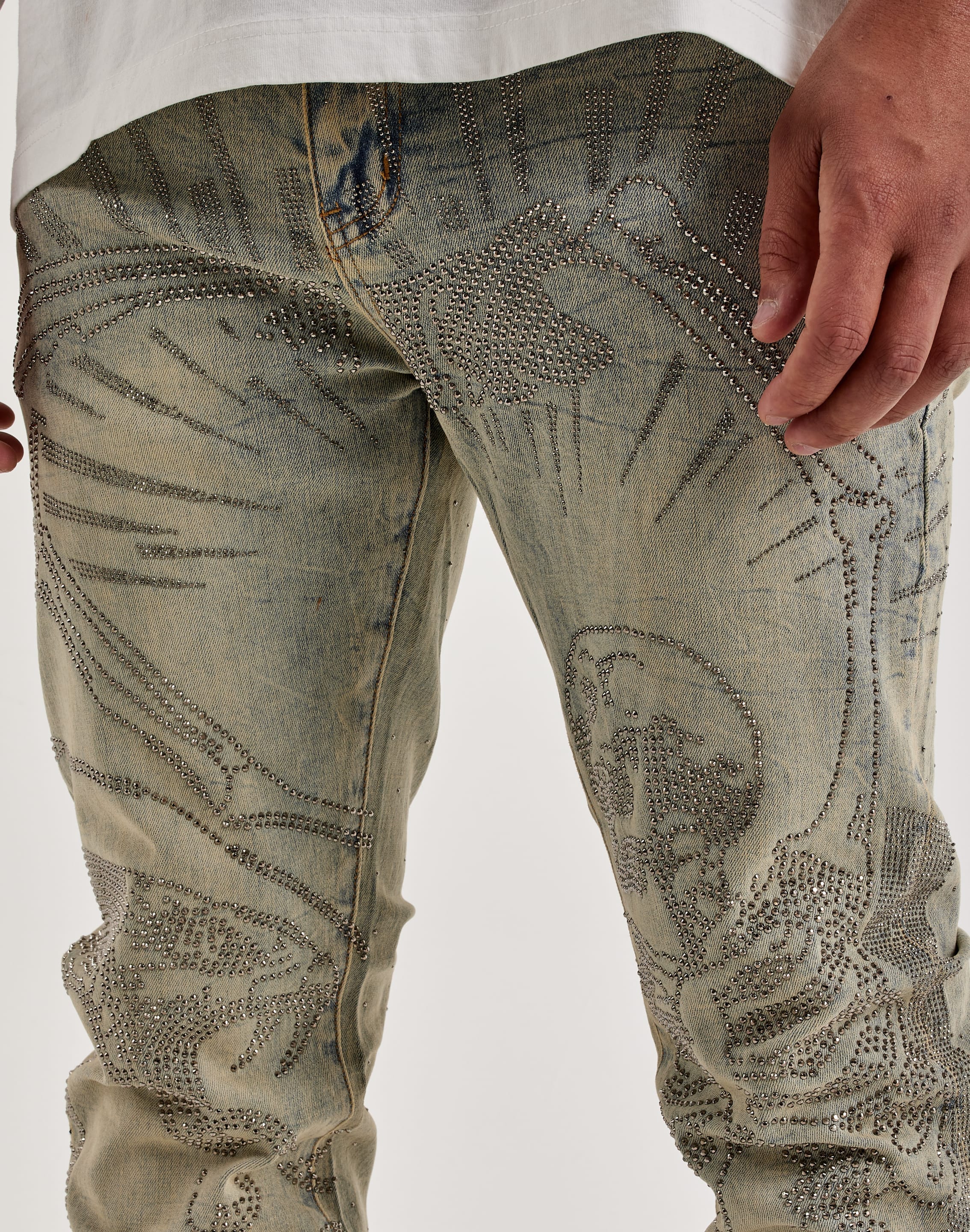 Waimea Stacked Rhinestone Skull Denim Jeans