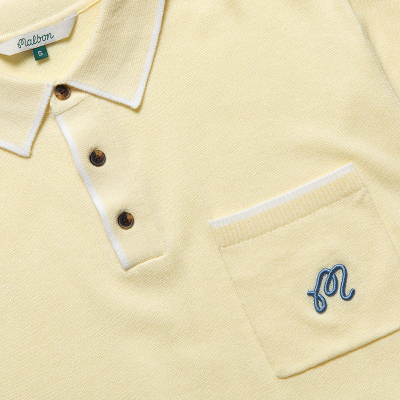 Malbon Golf Blue Jay Knit Polo - Soft Yellow