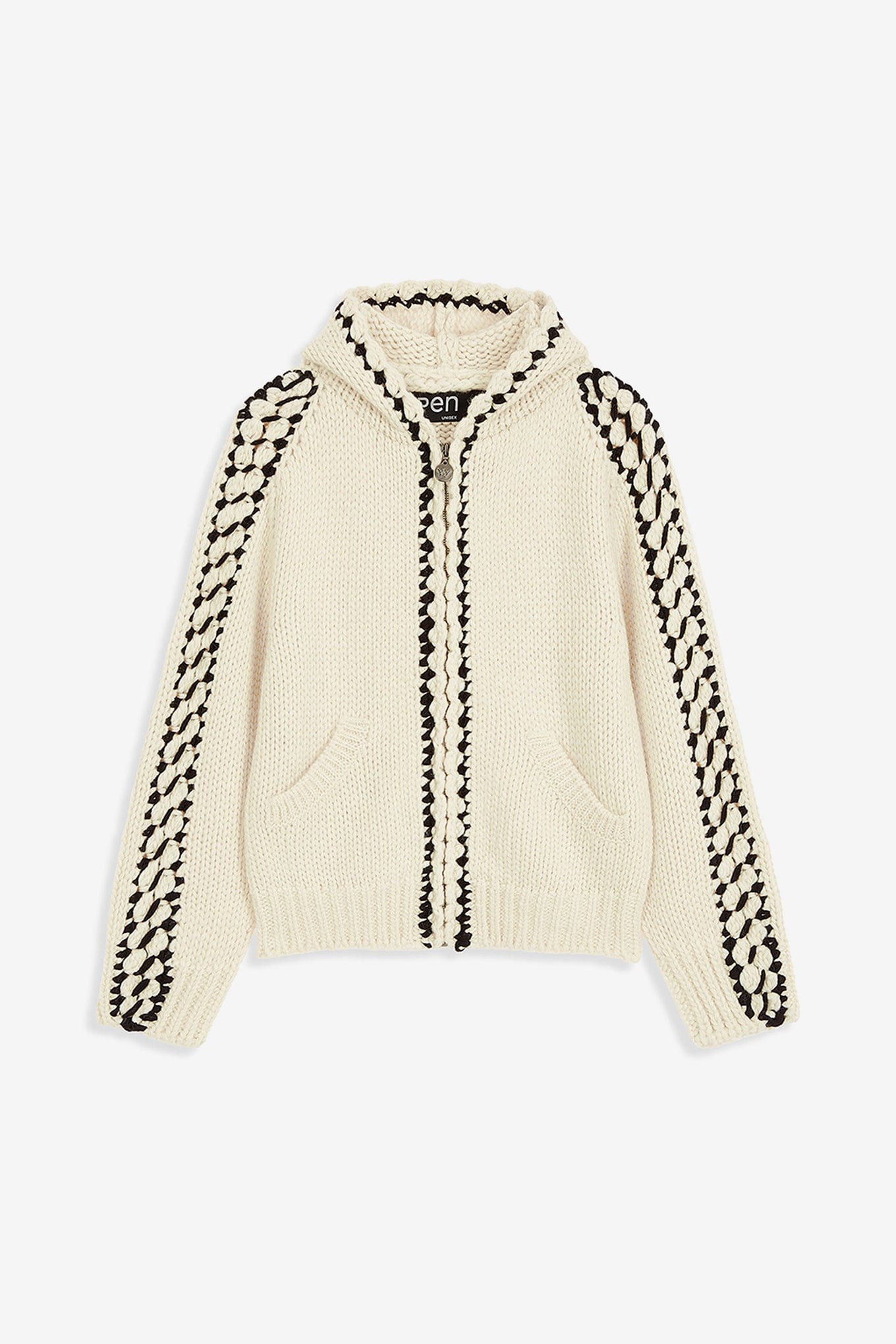 OPEN YY STITCH ZIP UP KNIT HOODIE