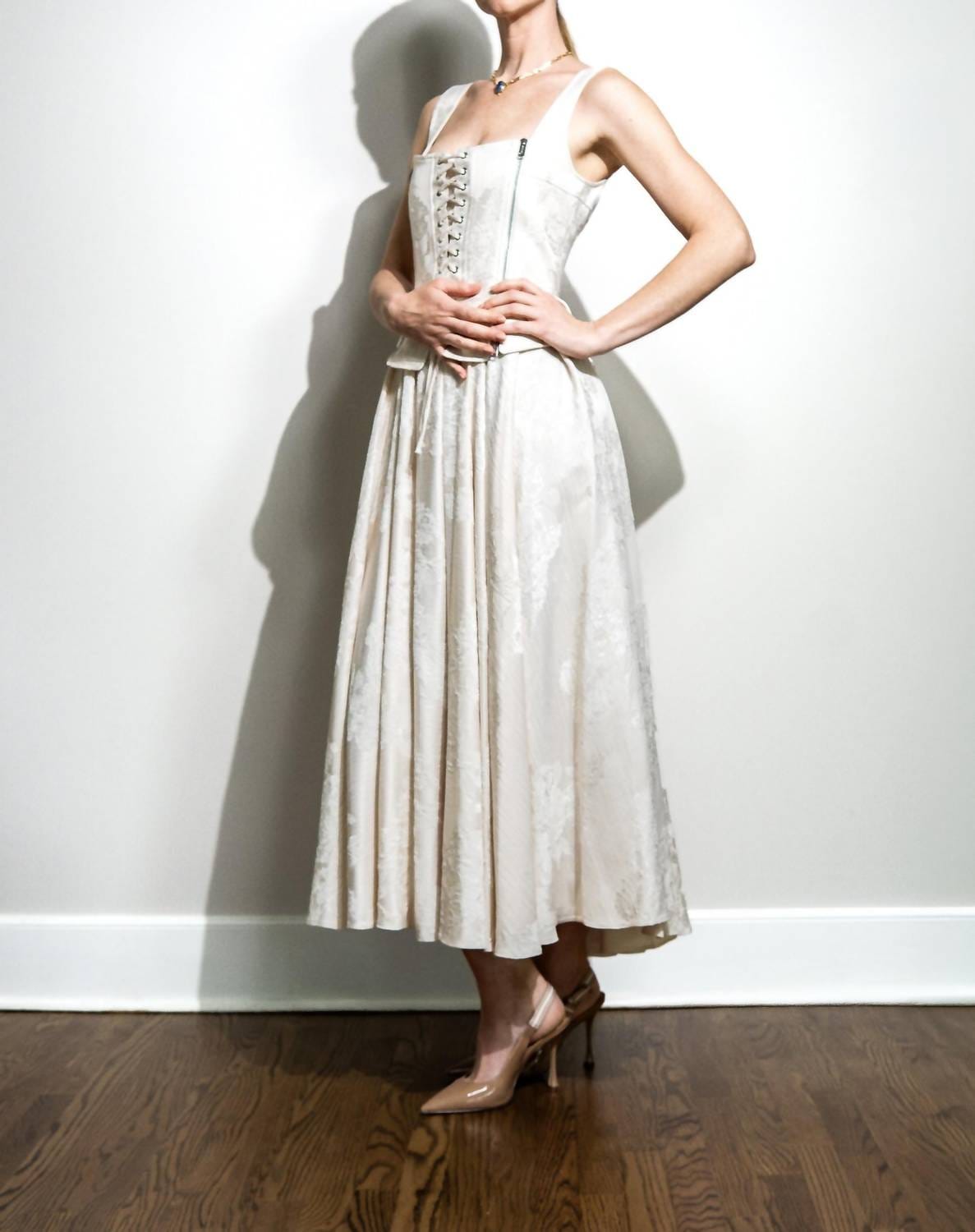 Anastasia Corset Midi Dress In Beige
