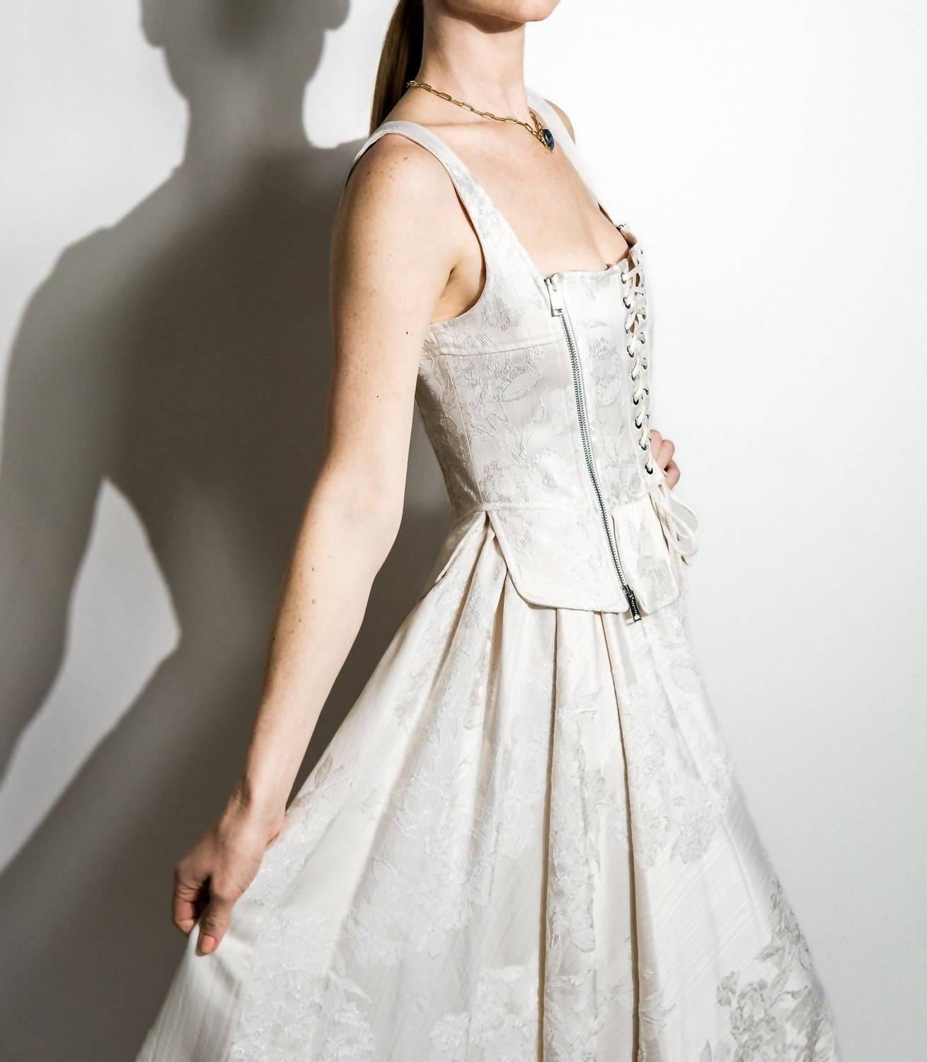 Anastasia Corset Midi Dress In Beige