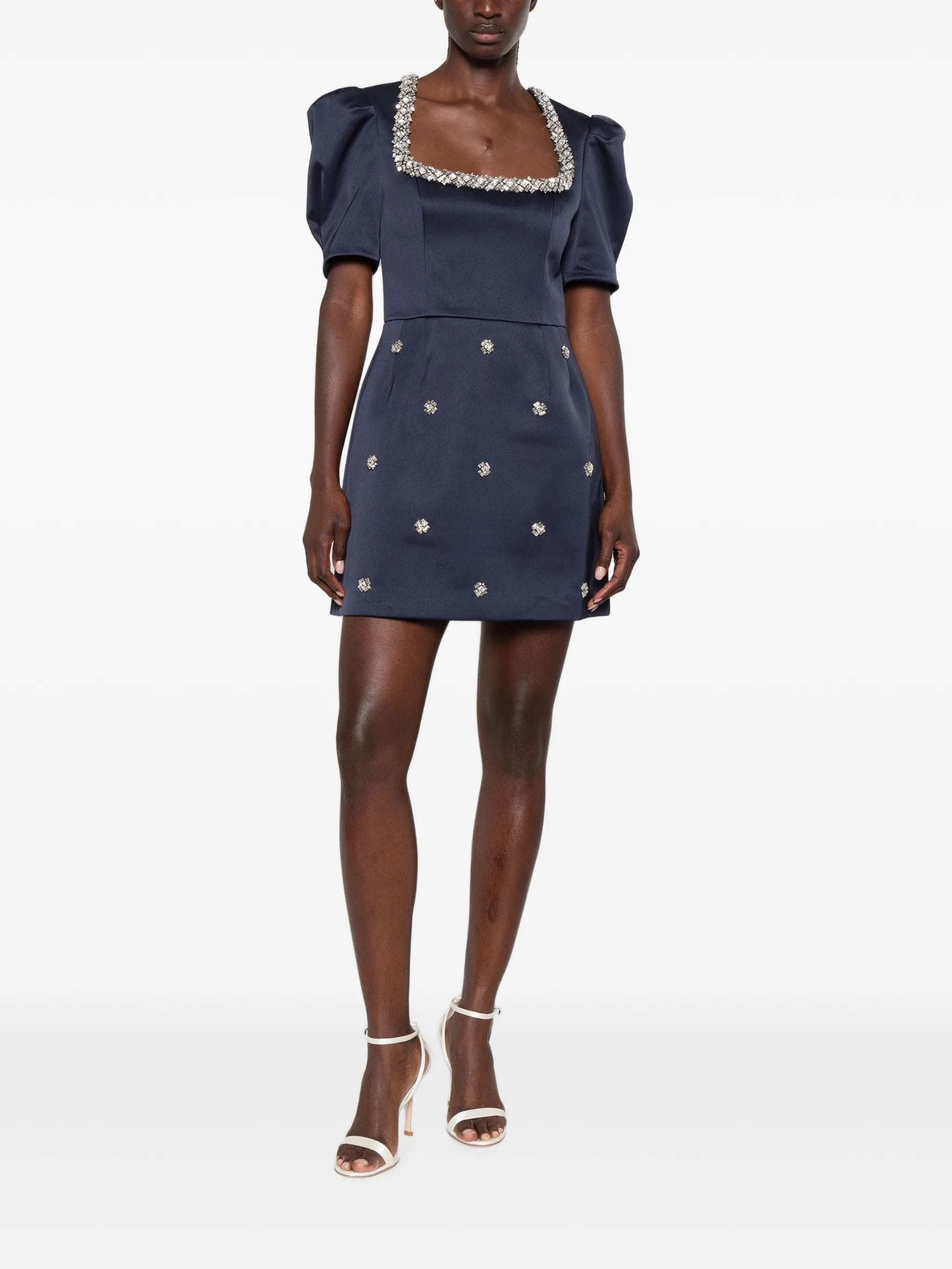 Rebecca Vallance Ayla crystal - embellished puff - sleeve mini dress