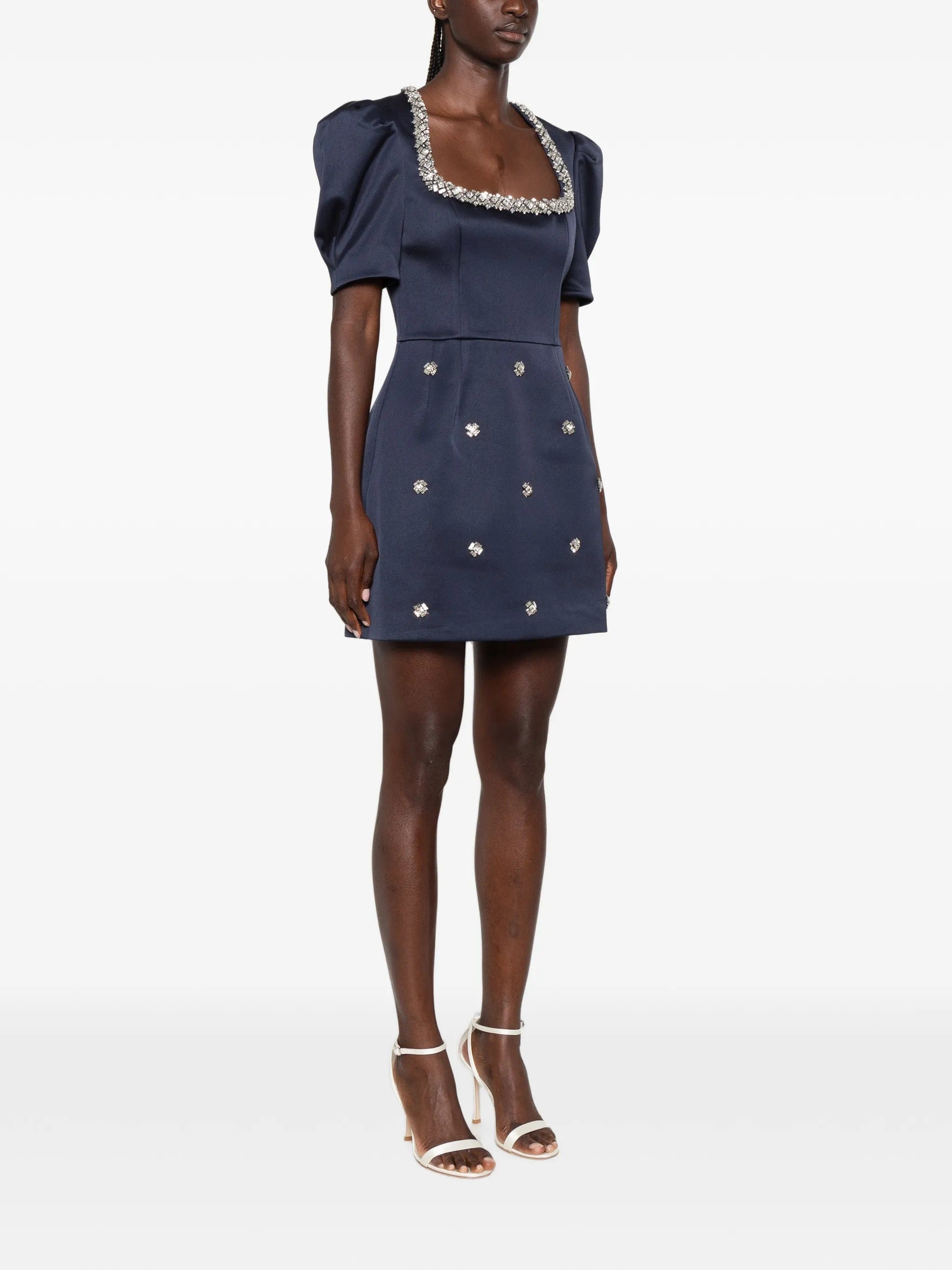 Rebecca Vallance Ayla crystal - embellished puff - sleeve mini dress