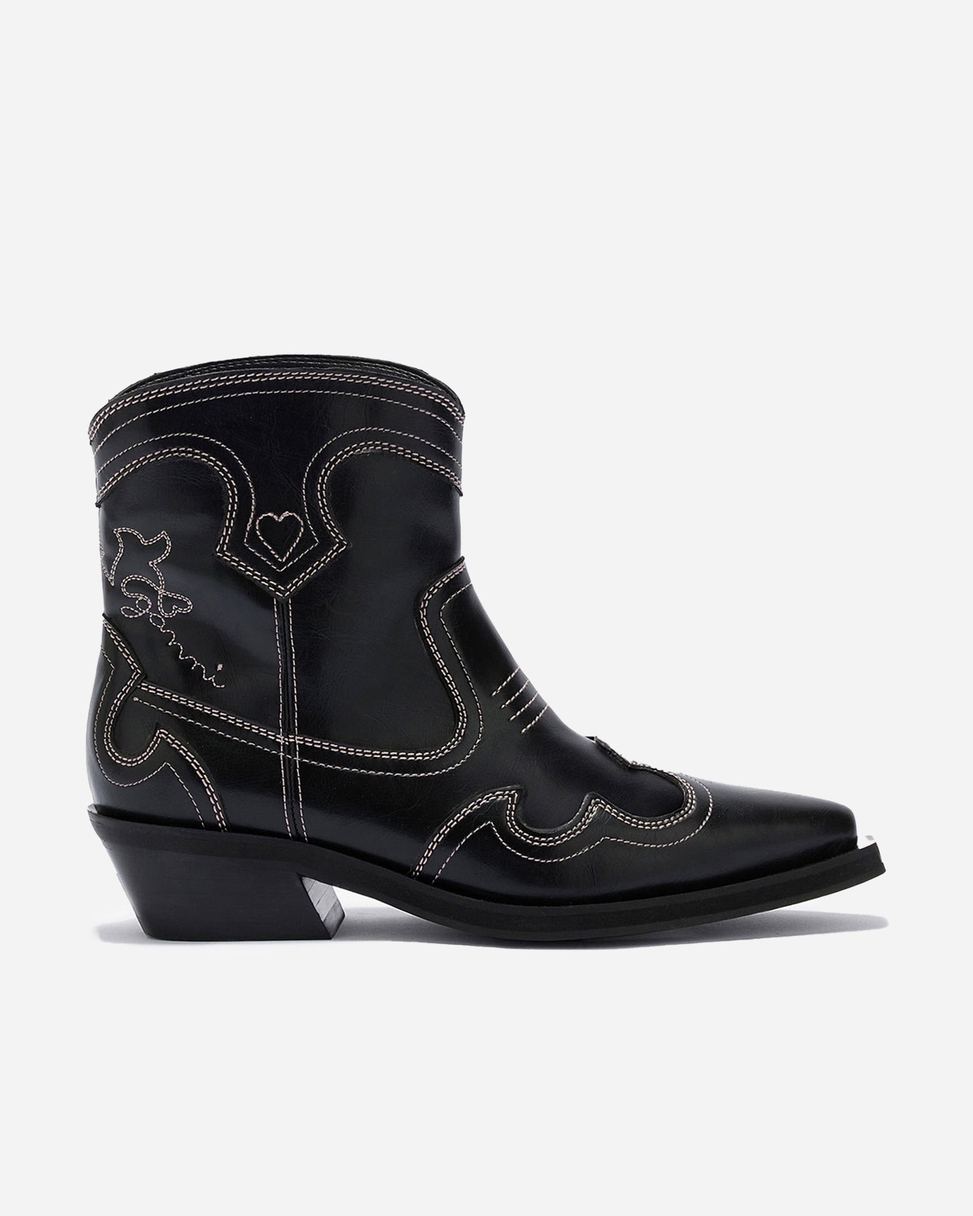 GANNI A/S Low Shaft Embroidered Western Boot Oleatex
