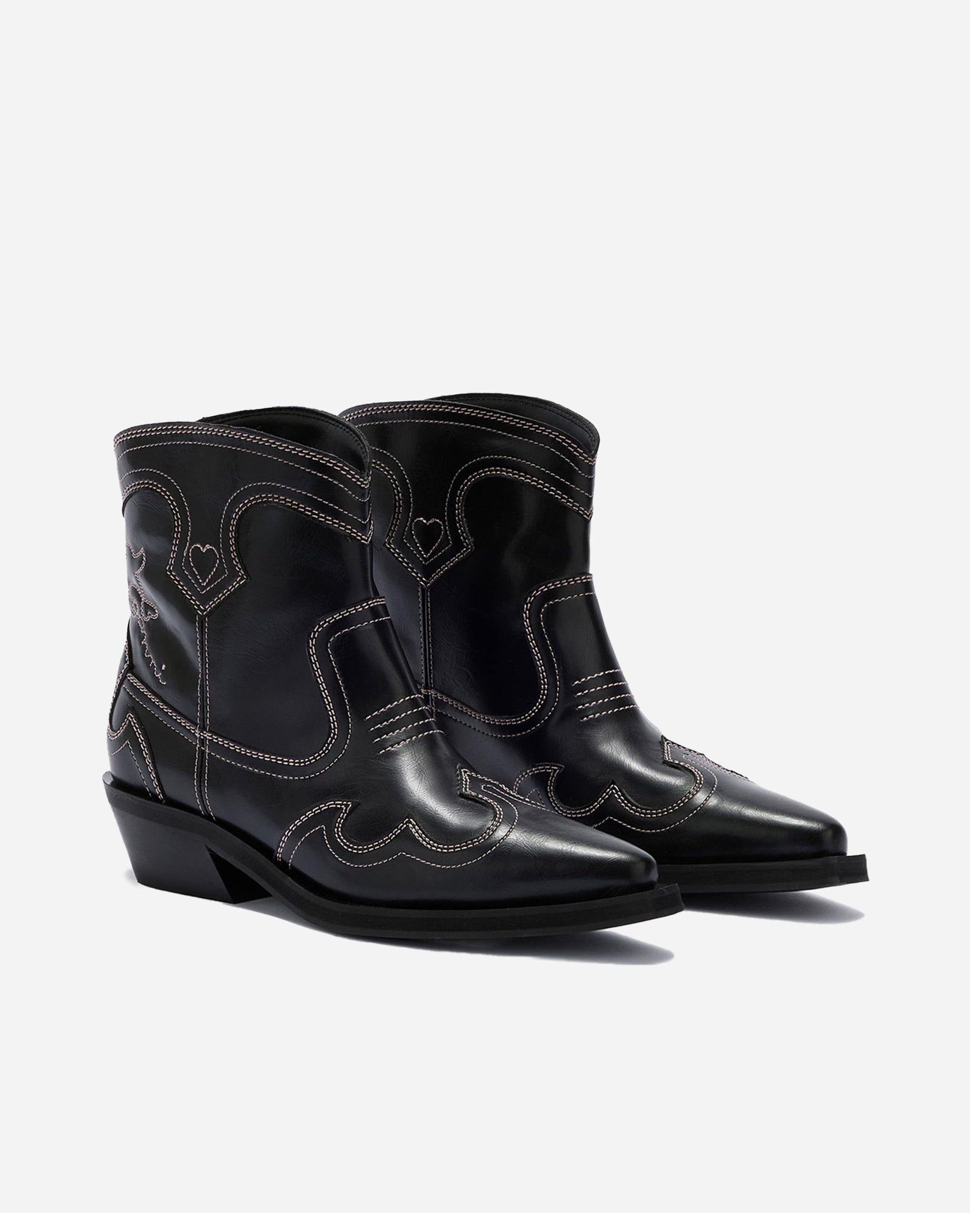 GANNI A/S Low Shaft Embroidered Western Boot Oleatex