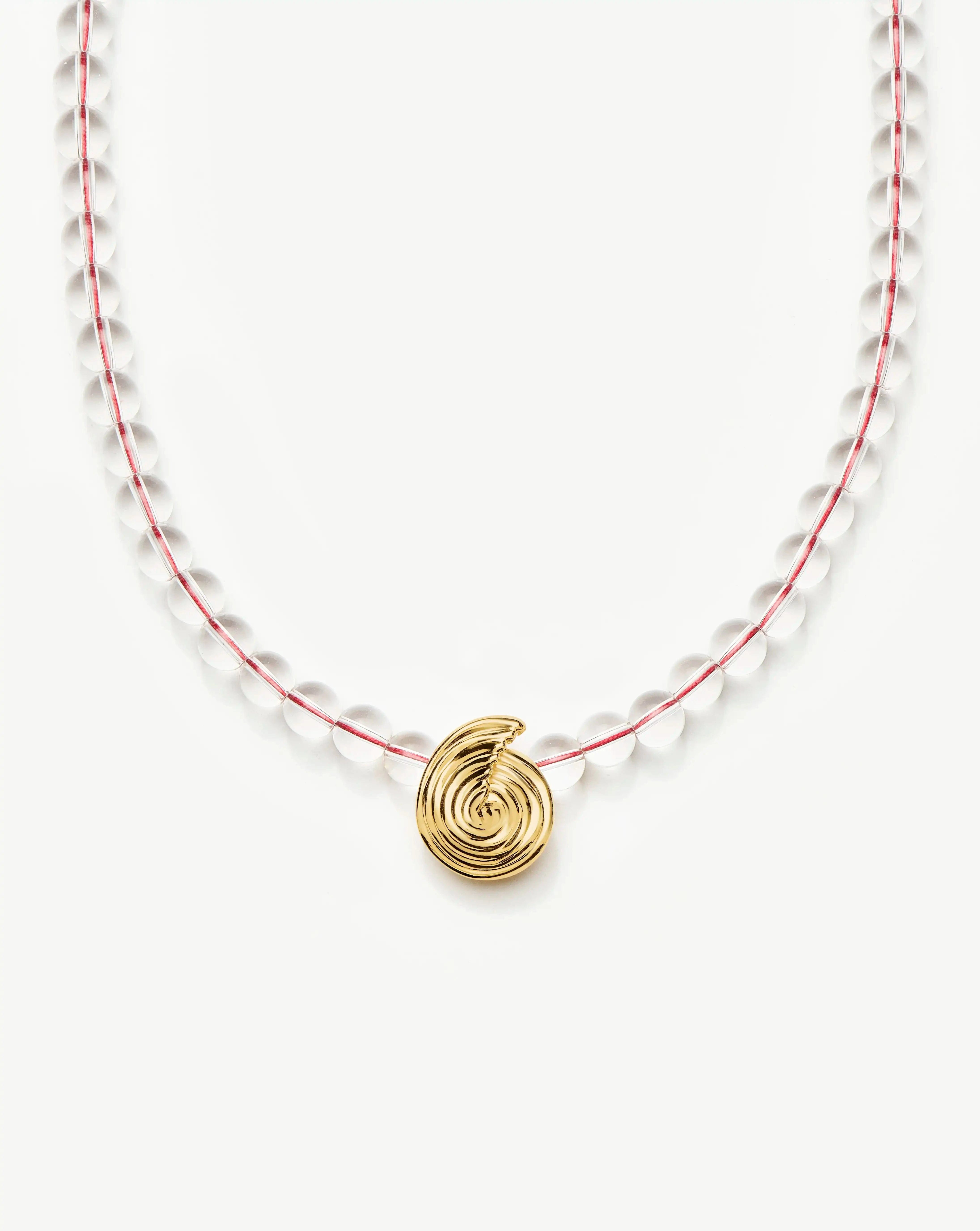 Missoma Spiral Gemstone Beaded Pendant Necklace | 18ct Gold Plated/Clear Crystal Quartz