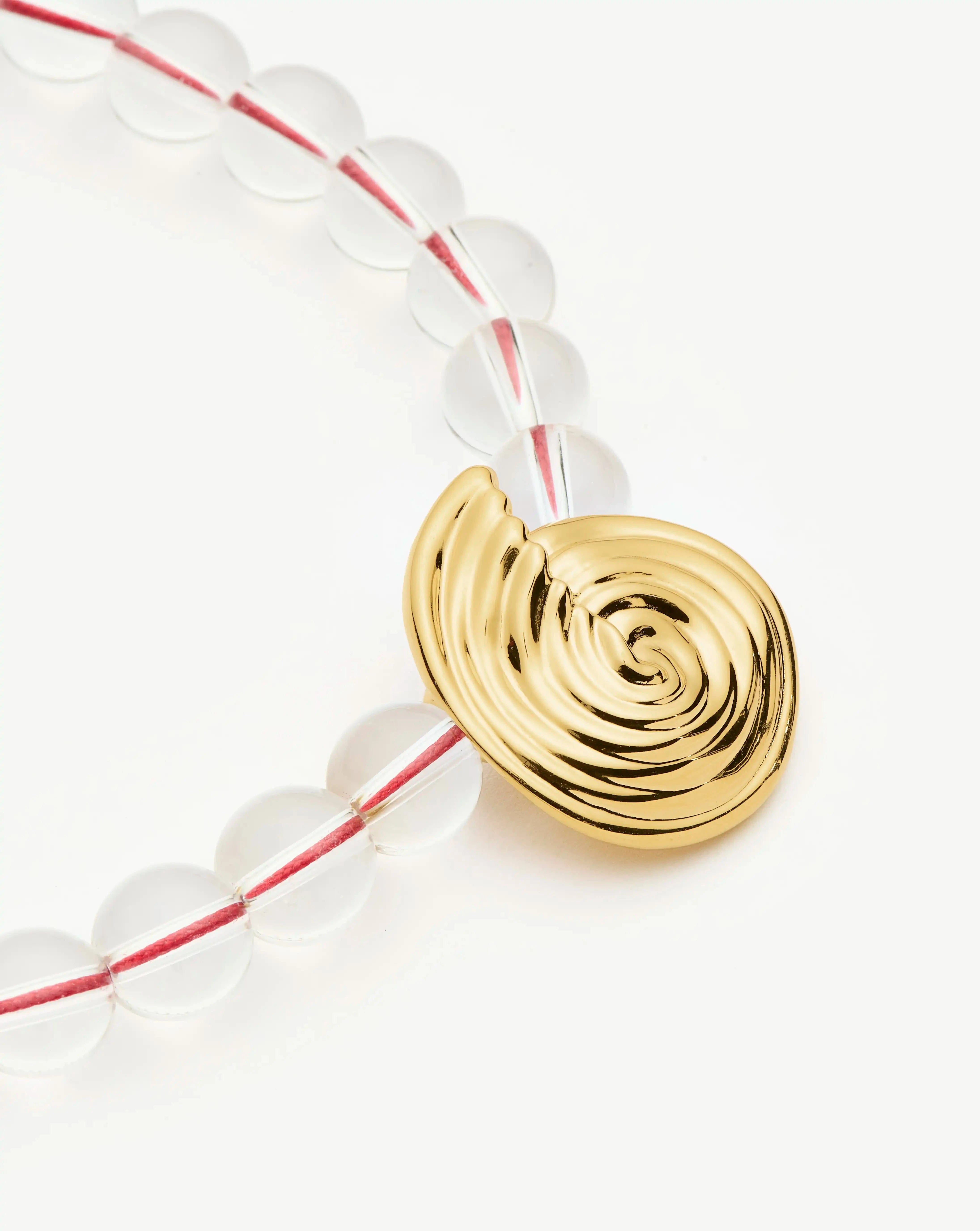 Missoma Spiral Gemstone Beaded Pendant Necklace | 18ct Gold Plated/Clear Crystal Quartz