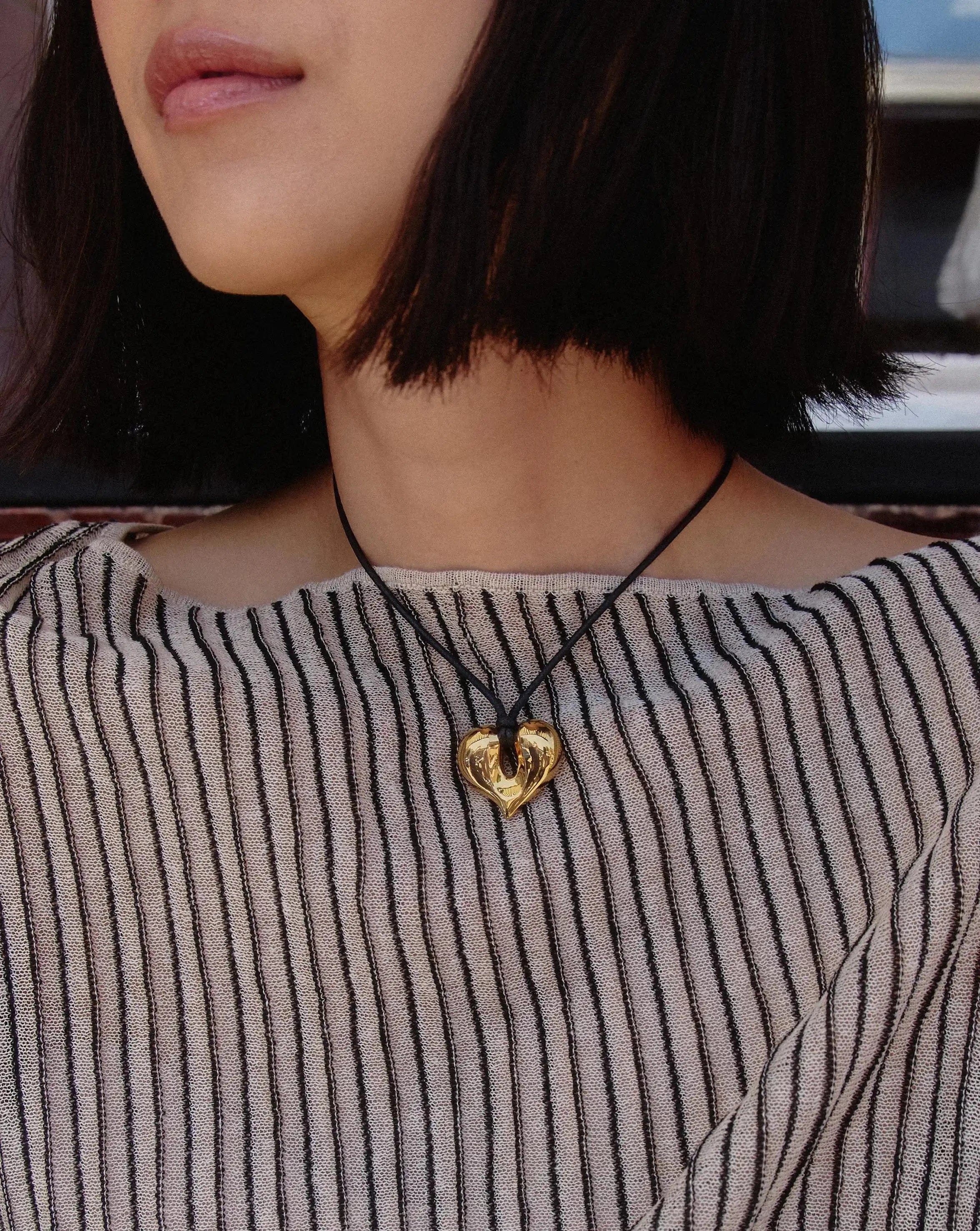 Missoma Molten Heart Pendant Cord Necklace | 18ct Gold Plated
